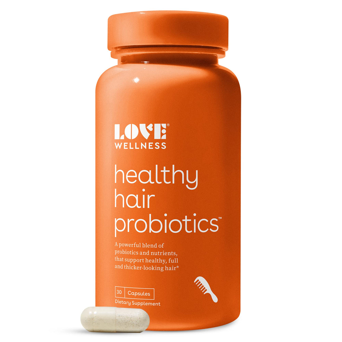 Love Wellness Healthy Hair Probiotics | Support Hair Growth with Biotin and Vitamin B12 & B6 | Supplement for Healthy Scalp & Thicker, Fuller Looking Hair | Safe & Effective | 30 Capsules