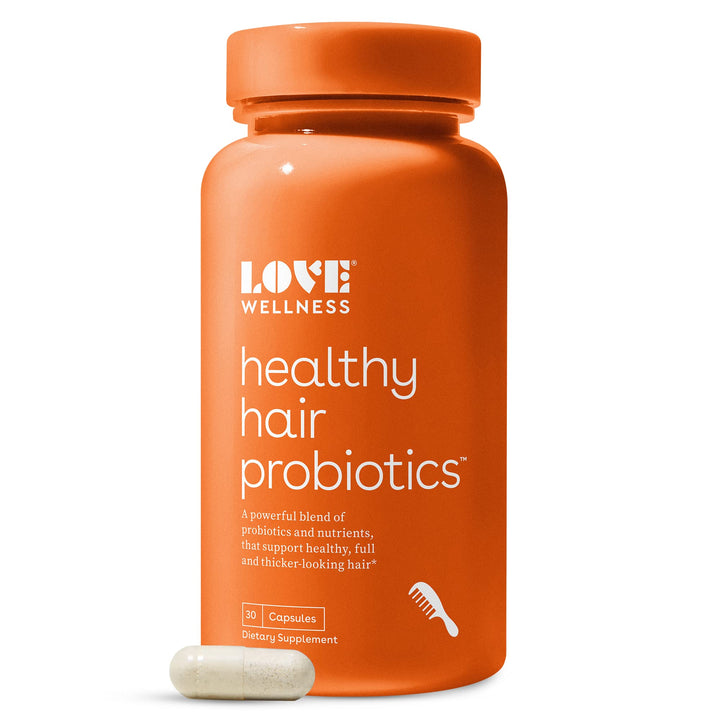 Love Wellness Healthy Hair Probiotics | Support Hair Growth with Biotin and Vitamin B12 & B6 | Supplement for Healthy Scalp & Thicker, Fuller Looking Hair | Safe & Effective | 30 Capsules