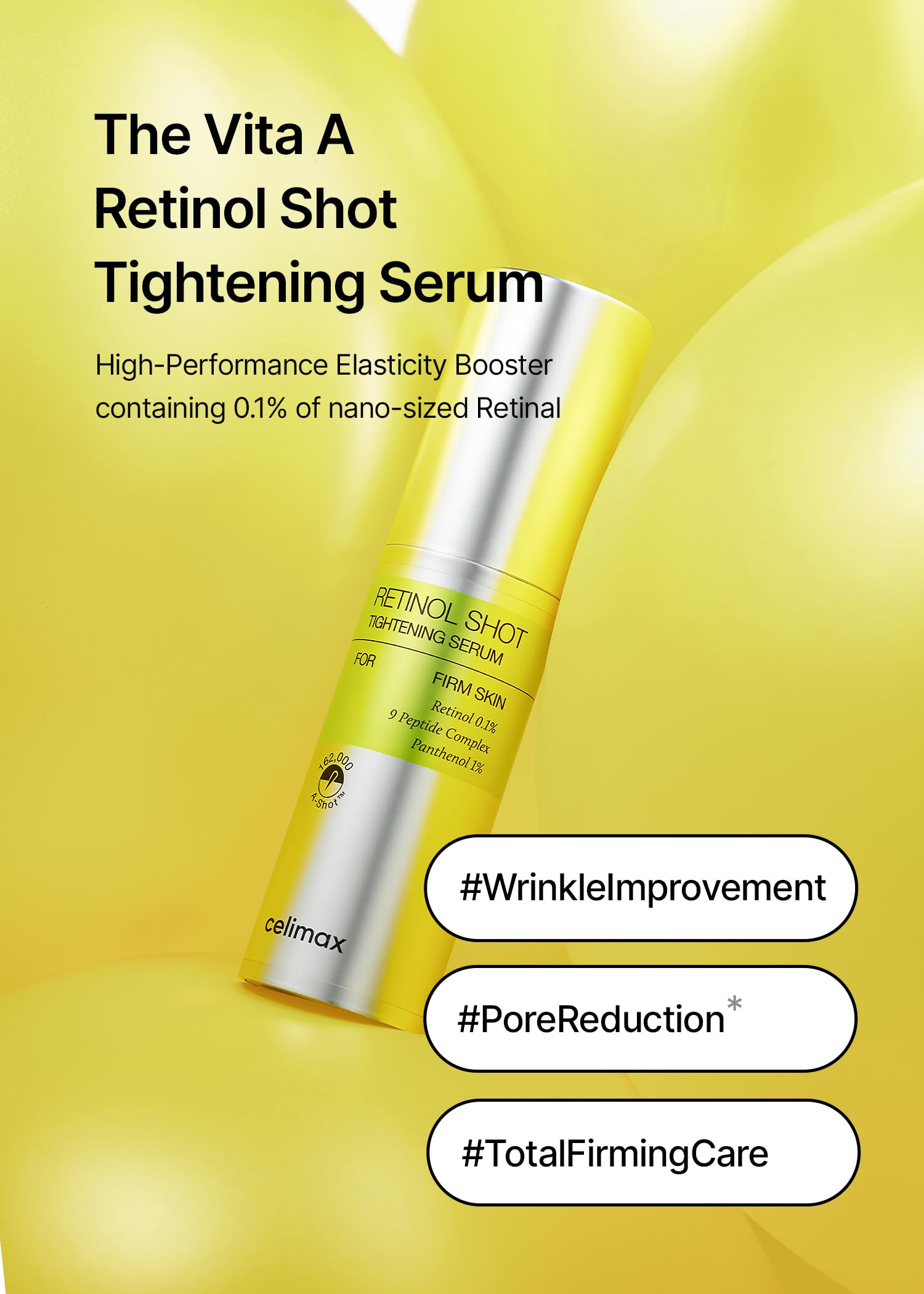 celimax The Vita A Retinol Shot Tightening Serum | with Pure Vitamin A Retinol, Peptide, Pore Minimizer, Wrinkles & Fine Lines, Firmer Skin, Anti-Aging, Skin Smoothing 30ml