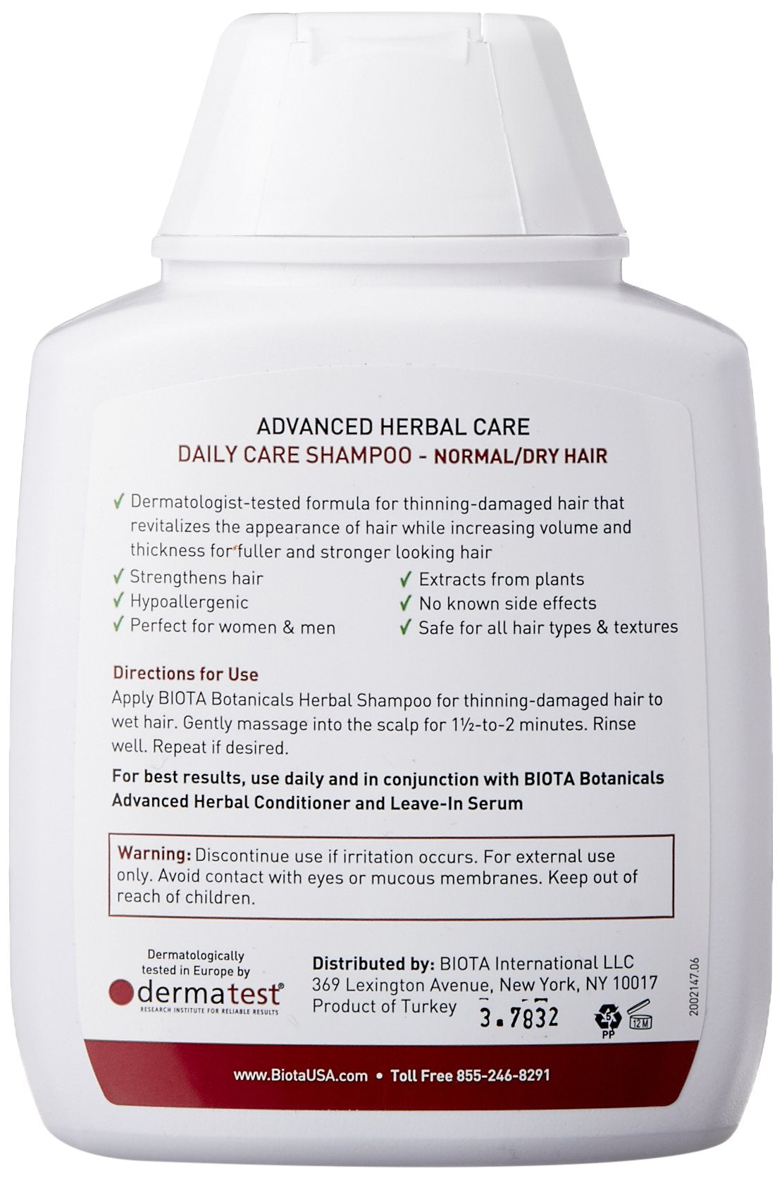 B'IOTA Botanicals Herbal Care Experts Daily Care Shampoo For Normal/Dry Thinning Hair, 10.1 OZ