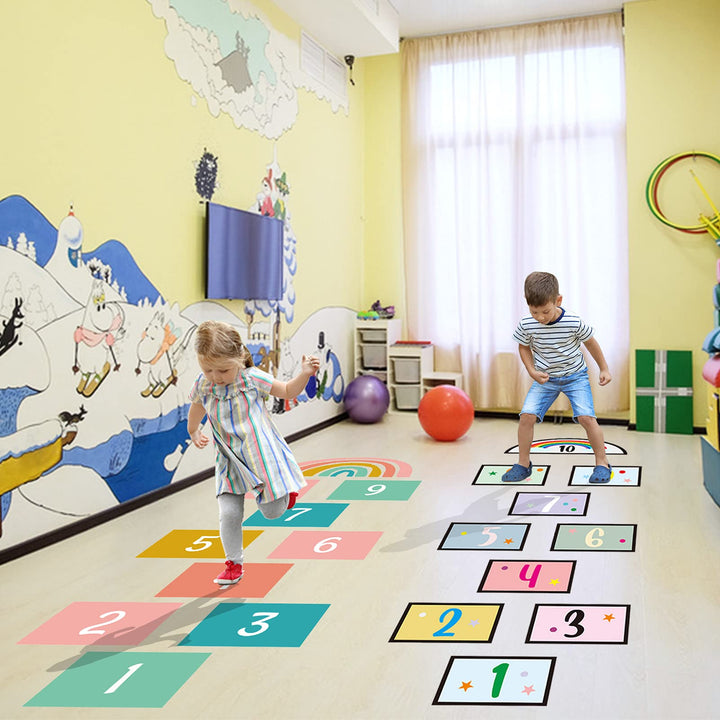 KMOTASUO Hopscotch Game, DIY Cartoon Grid Game Stickers, Creative Hopscotch Stickers for Kids, 20 Number Decals, Bedroom Floor Decor, Nursery Ground Corridor Game (2 Sets)