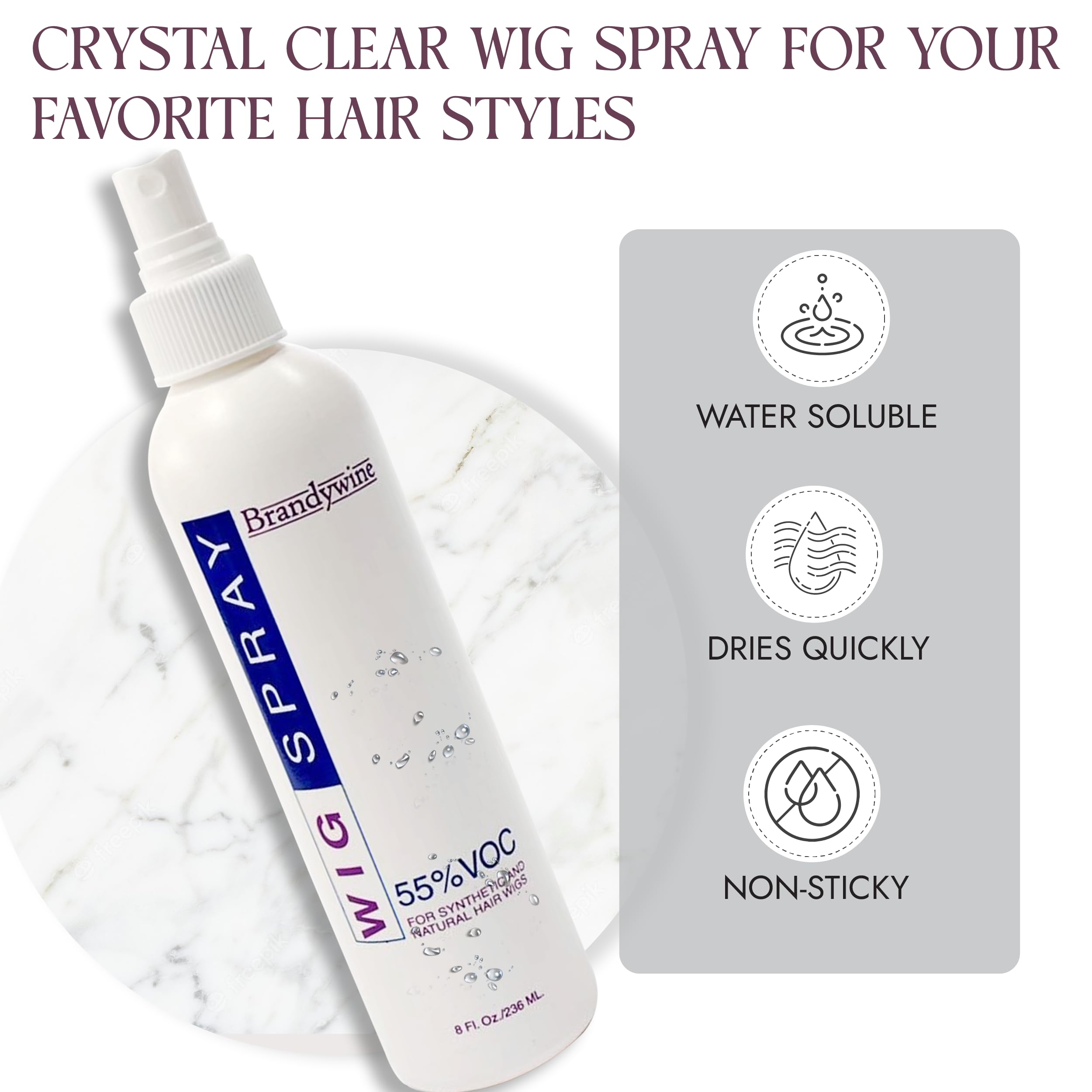 Brandywine Wig Spray Non Aerosol (Pump) For Synthetic and Natural Hair Wigs, 8 oz.