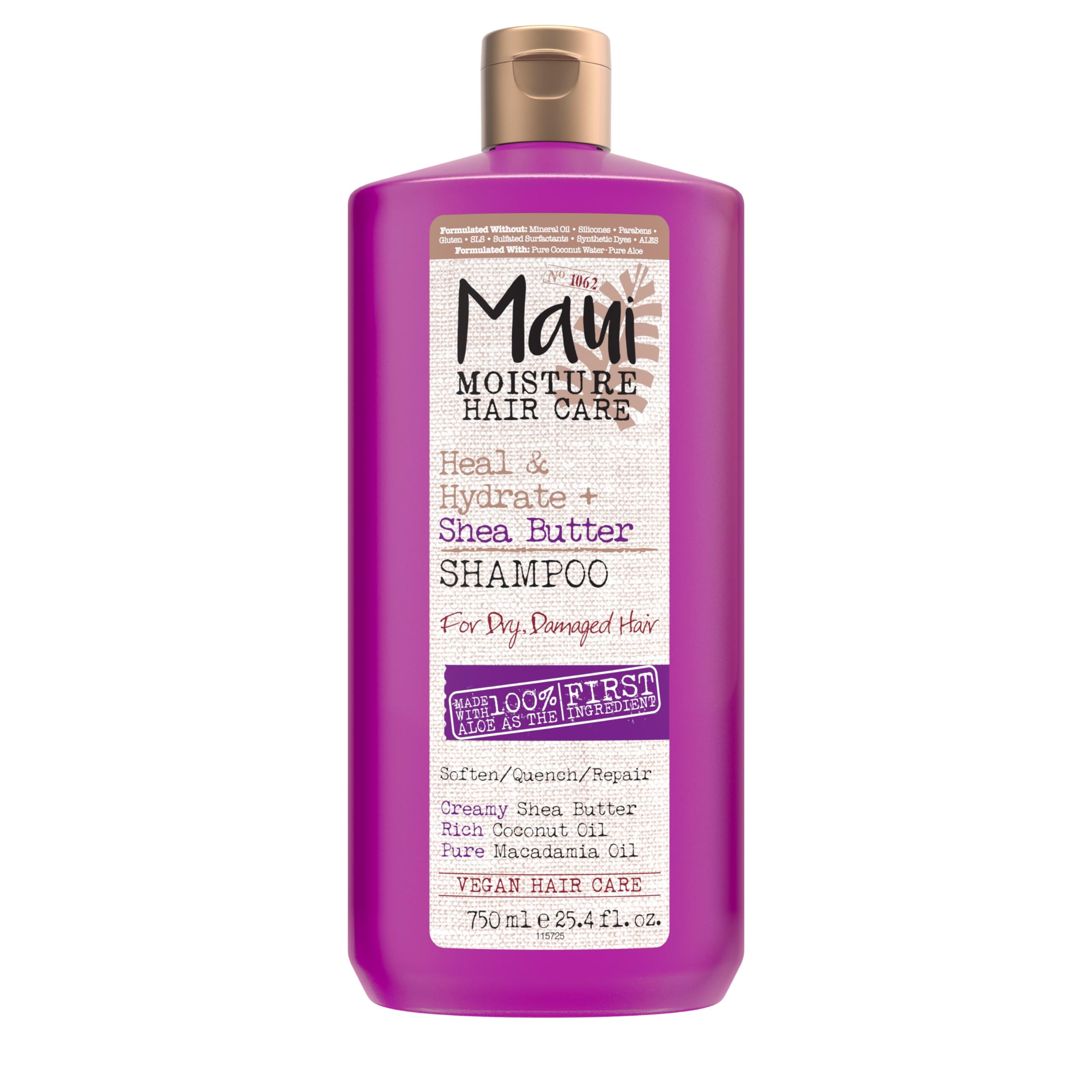 Maui Moisture Heal & Hydrate + Shea Butter Shampoo for Dry, Damaged Curls Helps Revive Curly & Coily Hair with Coconut Oil & Macadamia Oil, Vegan & Sulfate-Free Surfactants, 25.4 fl. oz