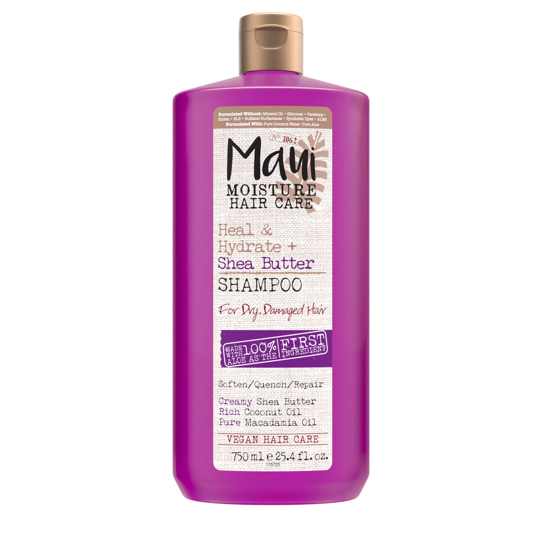 Maui Moisture Heal & Hydrate + Shea Butter Shampoo for Dry, Damaged Curls Helps Revive Curly & Coily Hair with Coconut Oil & Macadamia Oil, Vegan & Sulfate-Free Surfactants, 25.4 fl. oz