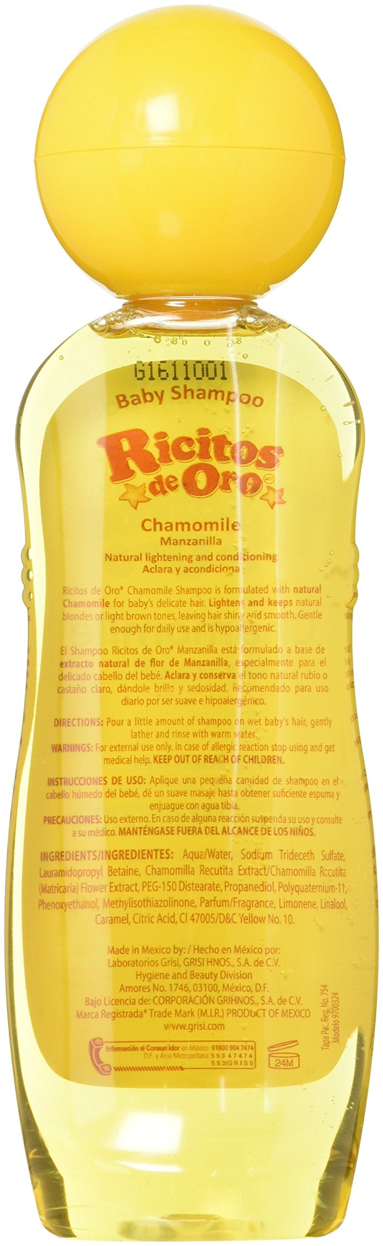 Set of 3 Ricitos de Oro Baby Shampoo Chamomile Hypoallergenic Tear Free Shampoo