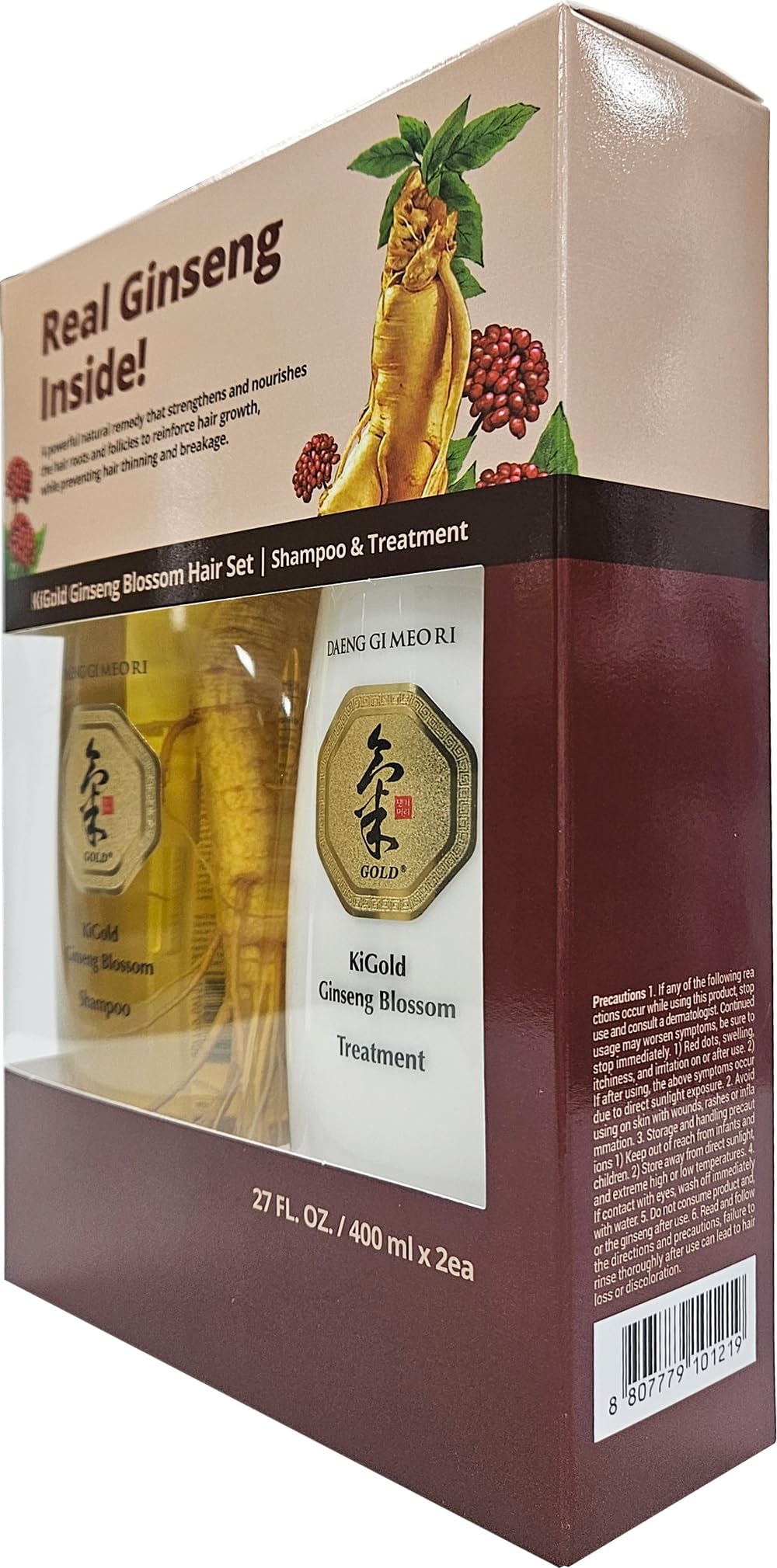 Daeng Gi Meo Ri - Ki Gold Ginseng Blossom Hair Set, Shampoo 13.5FL OZ/400ml and Treatment 13.5FL OZ/400ml