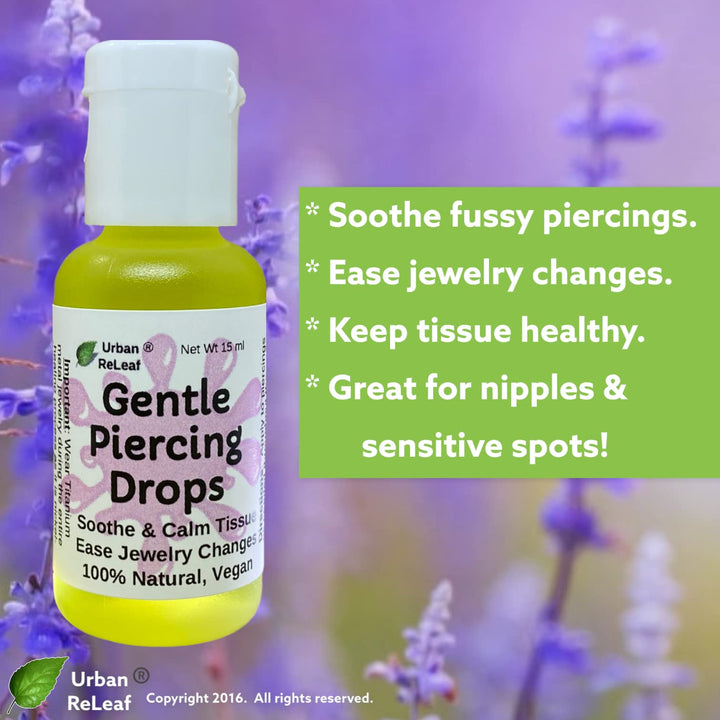 Urban ReLeaf Gentle Piercing Drops ! Soothe & Calm Tissue, Ease Jewelry Changes, 100% Natural, Vegan. Perfect for Sensitive Skin. Effective Aftercare Oil for Ear & Body Piercings!