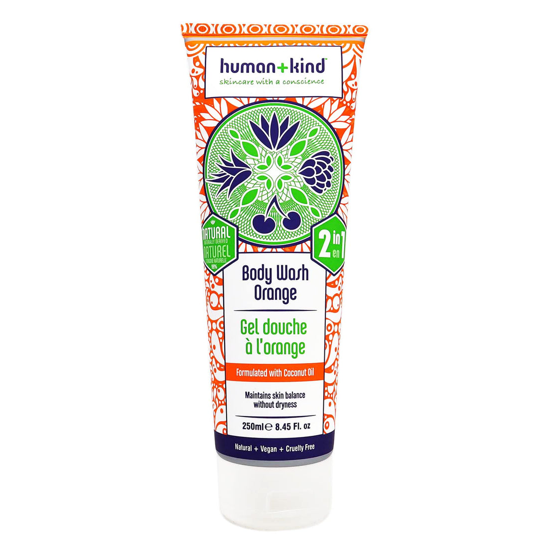 Human+Kind Body Wash - Natural, Moisturizing Body Soap with Coconut Oil - A Gentle, Soothing Cleanse for Dry, Sensitive Skin - Three Fresh Scents: Orange, Grapefruit, and Apple and Herbs - 8.45 oz