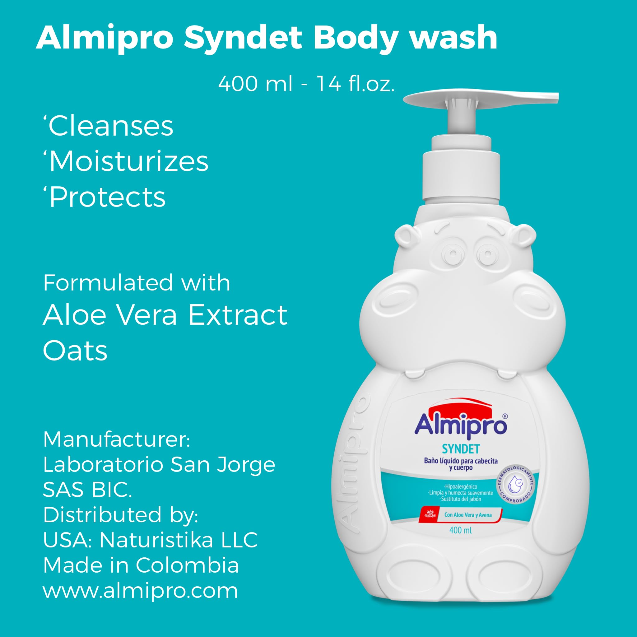 Almipro Syndet Baby Hair and Body Wash with Oatmeal and Aloe Vera. 14 Oz.