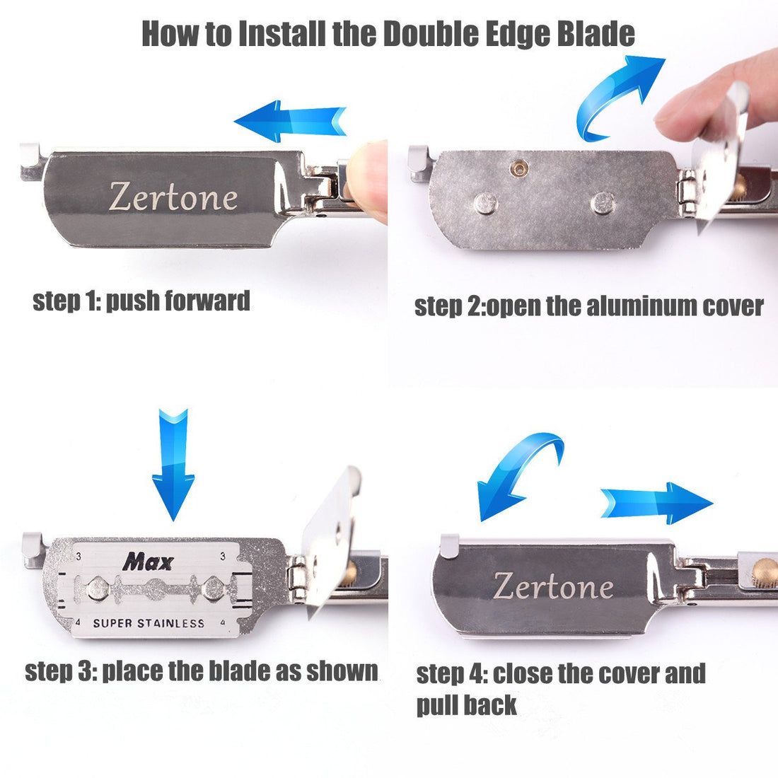 Zertone Aluminum: Straight Edge Razor Natural Wood Scale With Five Double Edge Blades - Professional And Close Shaving - Men'S Manual Shaver, Barber Approved