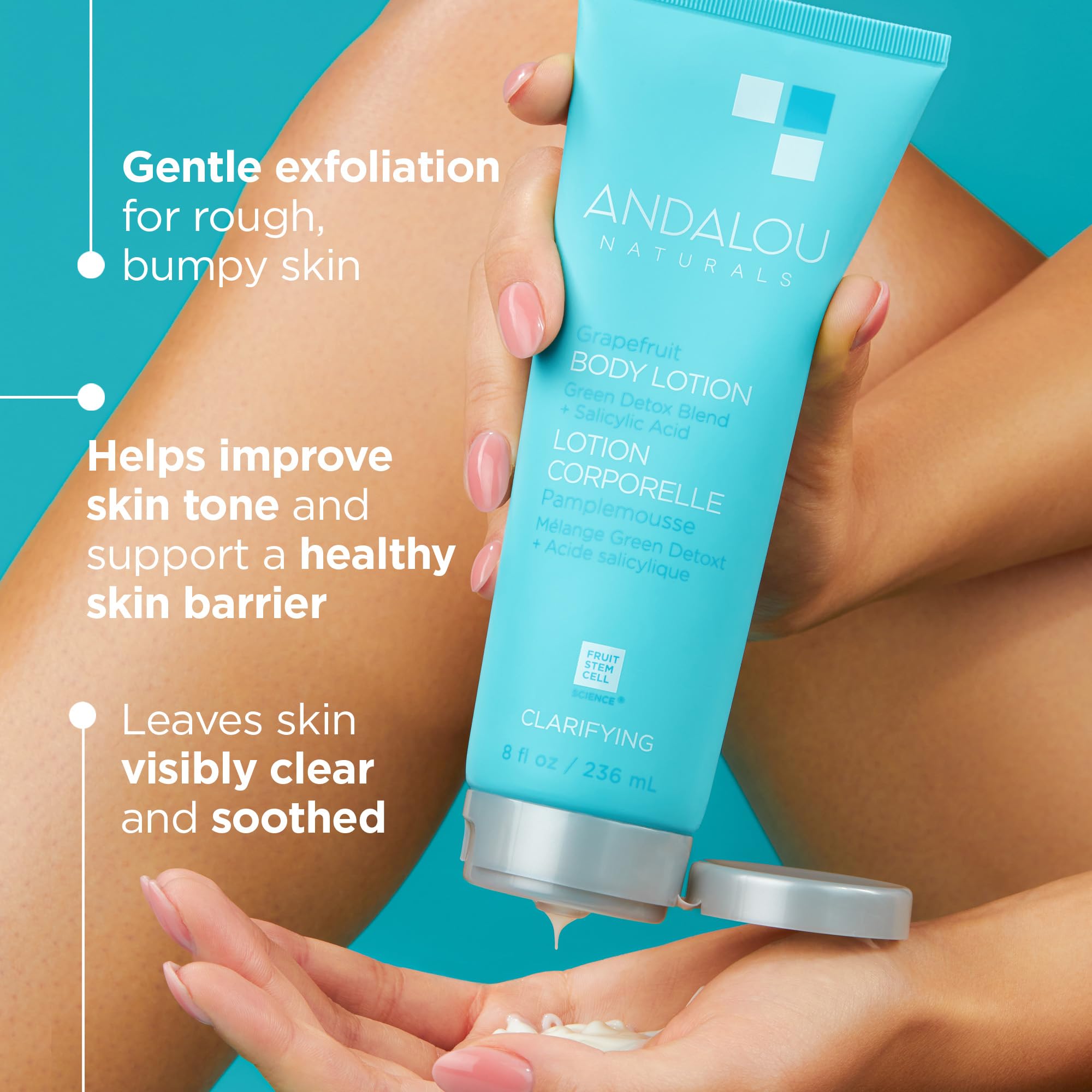 Andalou Naturals Body Lotion, Clarifying Grapefruit Skin Care, Lightweight, Gentle Exfoliating & Moisturizing Lotion with Salicylic Acid & Tea Tree for Skin Prone to Back Acne & Blemishes, 8 fl oz