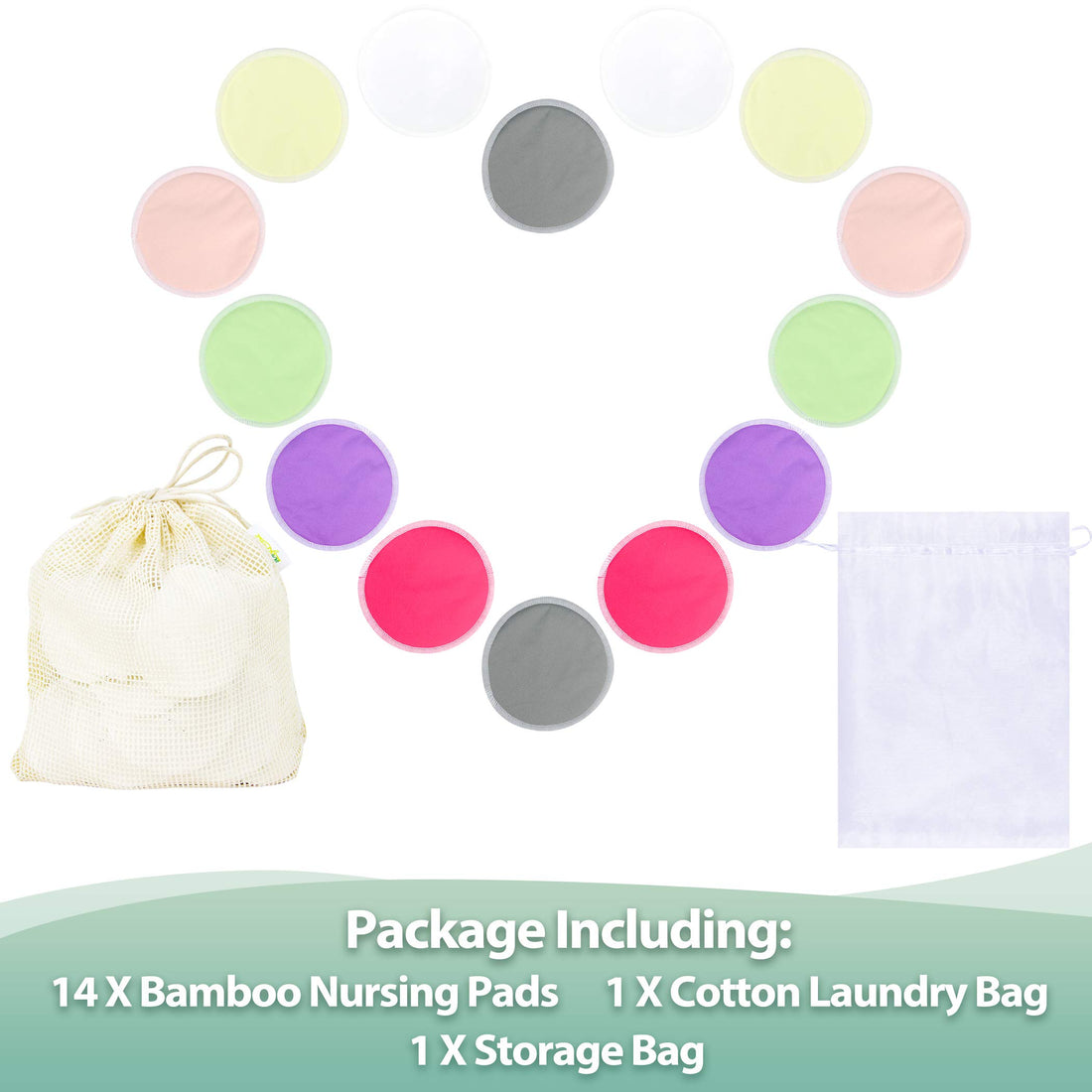 wegreeco Nursing Breast Pads (14 Pack) + Laundry Bag & Storage Bag, 2 Sizes: 3.9/4.7 inch - Washable & Reusable Breastfeeding Nursing Pads (Passion, Large, Heavy Flow Use)