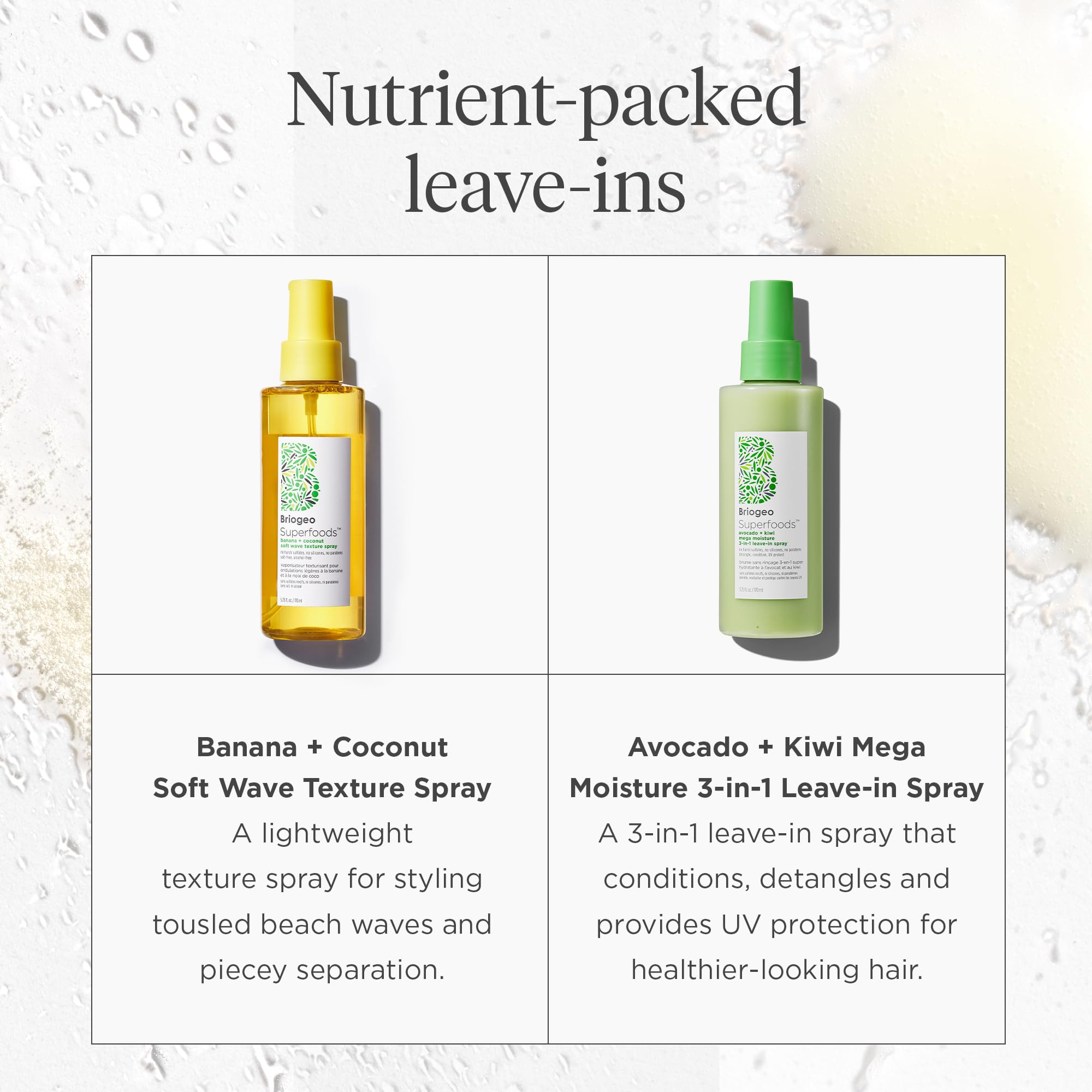 Briogeo Superfoods Avocado + Kiwi Mega Moisture 3-in-1 Leave-In Spray, 3-in-1 Hair Moisturizer for Dry Damaged Hair, Hair Detangler Plus Leave In Conditioner, Vegan, Cruelty-Free, 5.75 fl oz