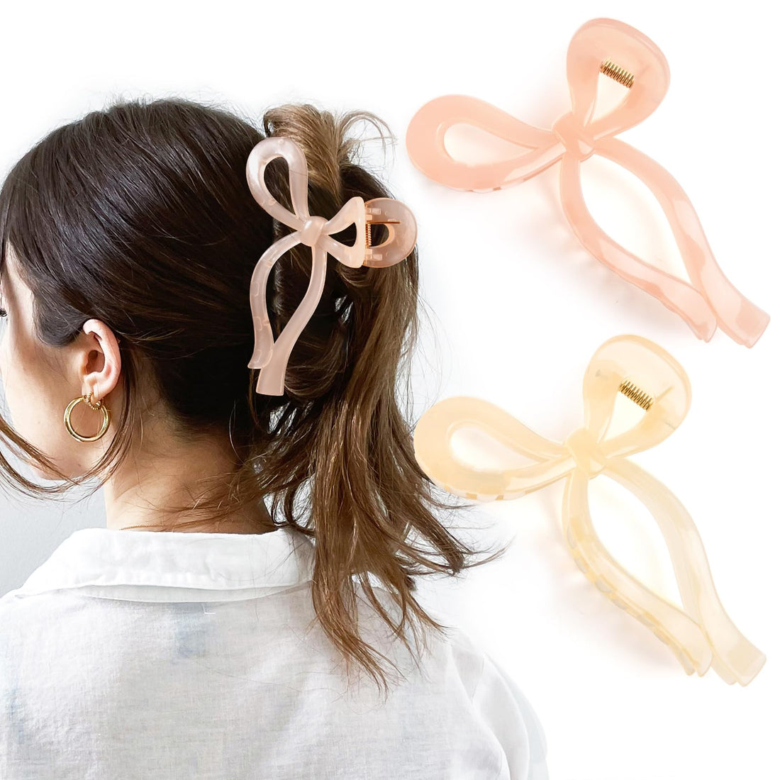 Yanibest Elegant Bow Hair Claw Clips Stylish Large Hair Clips for Thin and Thick Hair | Holiday Gift for Teen Girls | Chic Hair Styling Accessories for Women (Beige/Pink)