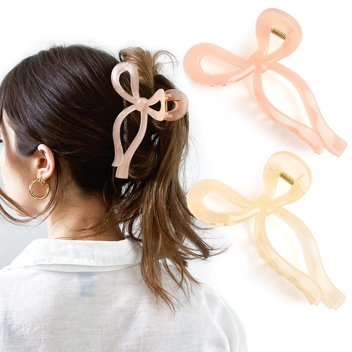 Yanibest Elegant Bow Hair Claw Clips Stylish Large Hair Clips for Thin and Thick Hair | Holiday Gift for Teen Girls | Chic Hair Styling Accessories for Women (Beige/Pink)
