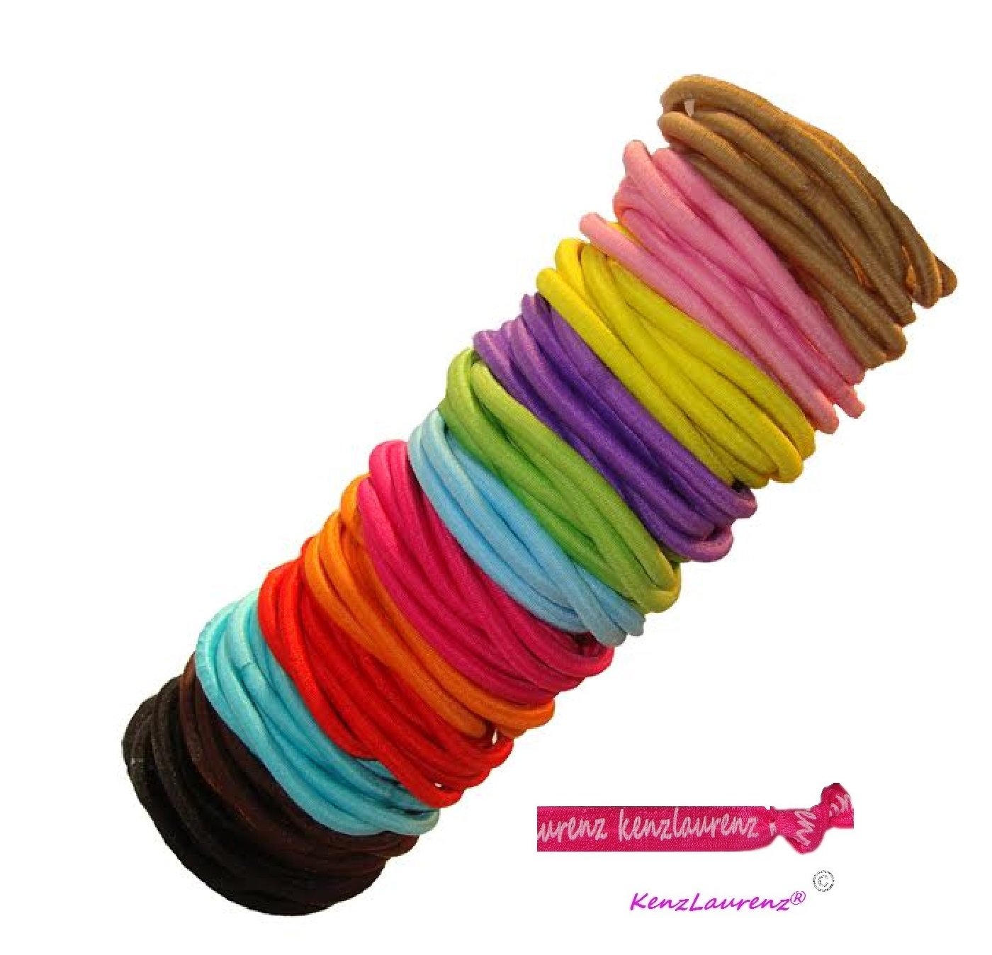 Kenz Laurenz 100 Hair Elastics Hair Ties No Crease Ouchless Ponytail Holders No Metal 4mm (100 Hair Elastics--Rainbow)