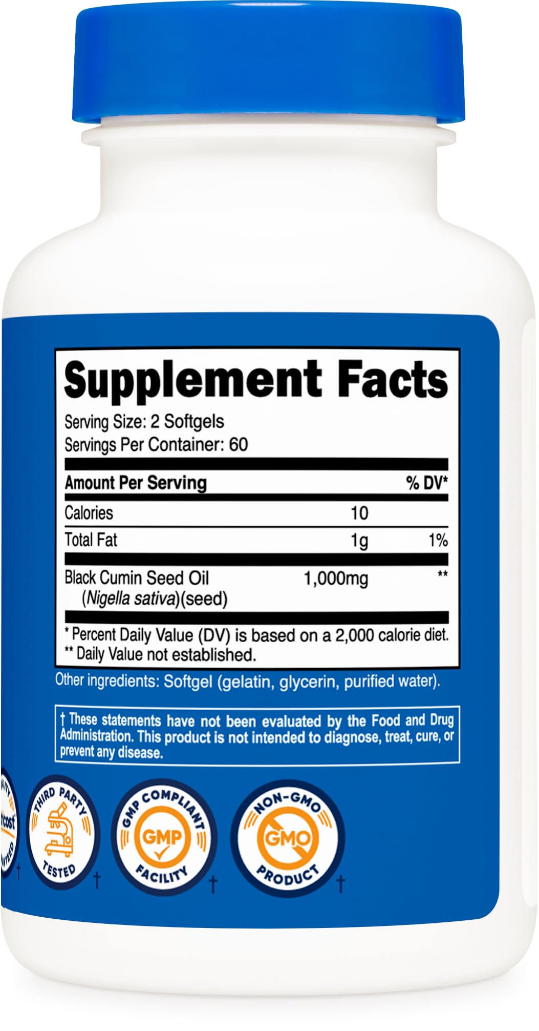 Nutricost Black Seed Oil (Cumin) - Cold Pressed, Source of Omega 3 6 9-120 Softgels, 1000mg Per Serving, 60 Servings - Non-GMO and Gluten Free