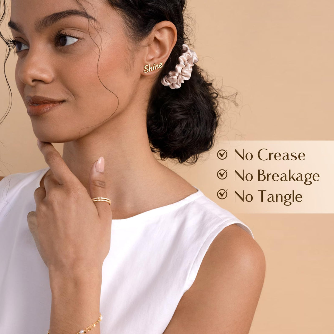 Yanibest 6 pcs 100% Pure Mulberry Silk Scrunchies Non Slip Scrunchies No Damage Silk Hair Ties for Women and Girls, Black Champagne Pink