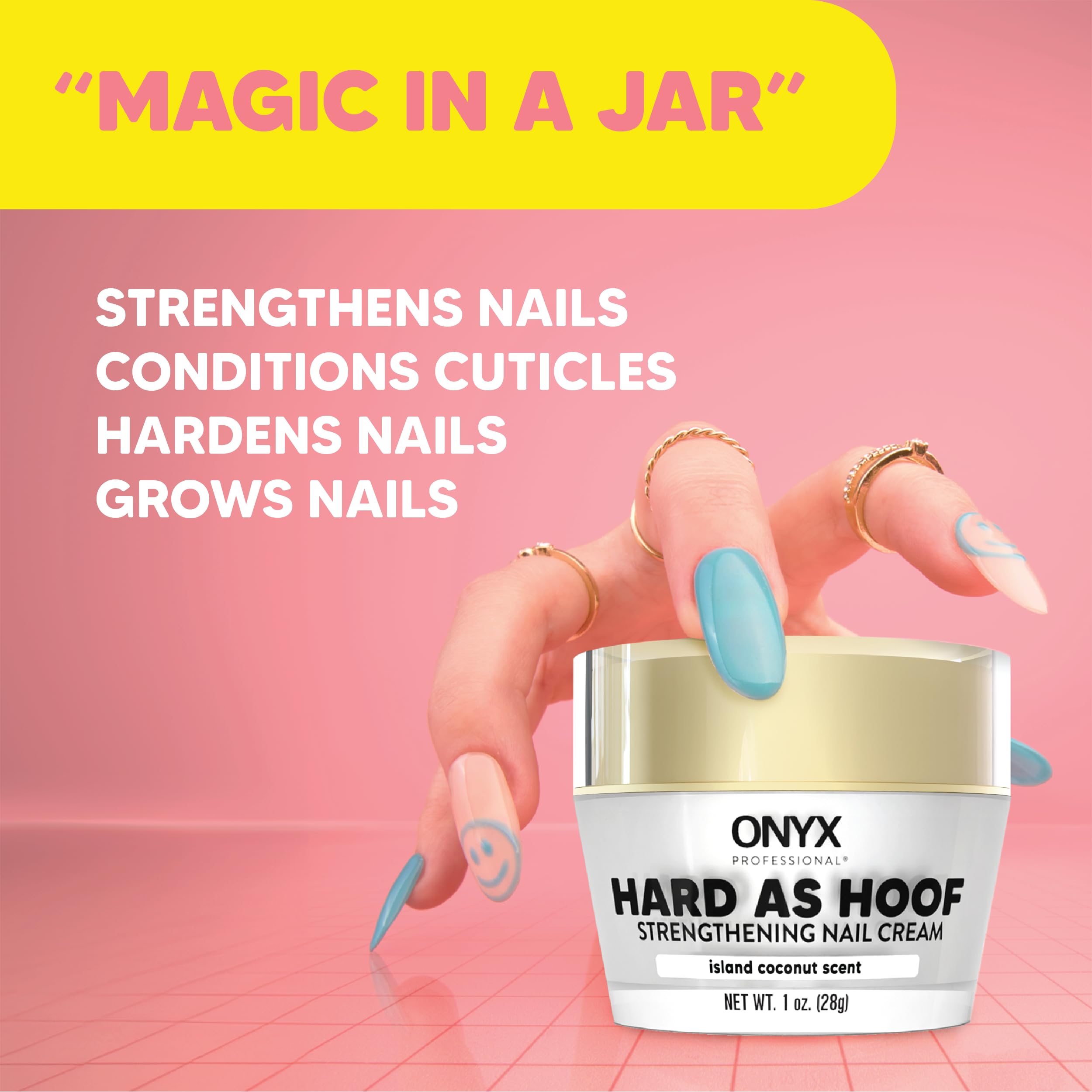 Onyx Professional Hard as Hoof Nail Strengthening Cream with Coconut Scent, Nail Growth & Conditioning Cuticle Cream Stops Splits, Chips, Cracks & Strengthens Nails, 1 oz