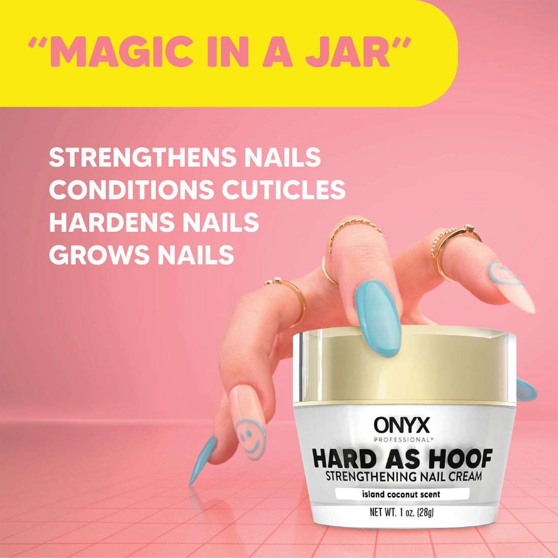 Onyx Professional Hard as Hoof Nail Strengthening Cream with Coconut Scent, Nail Growth & Conditioning Cuticle Cream Stops Splits, Chips, Cracks & Strengthens Nails, 1 oz
