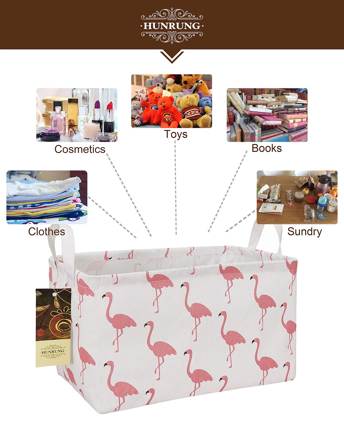 HUNRUNG Rectangle Storage Basket Cute Canvas Organizer Bin for Pet/Children Toys, Books, Clothes Perfect for Rooms/Playroom(Rectangle Flamingo)