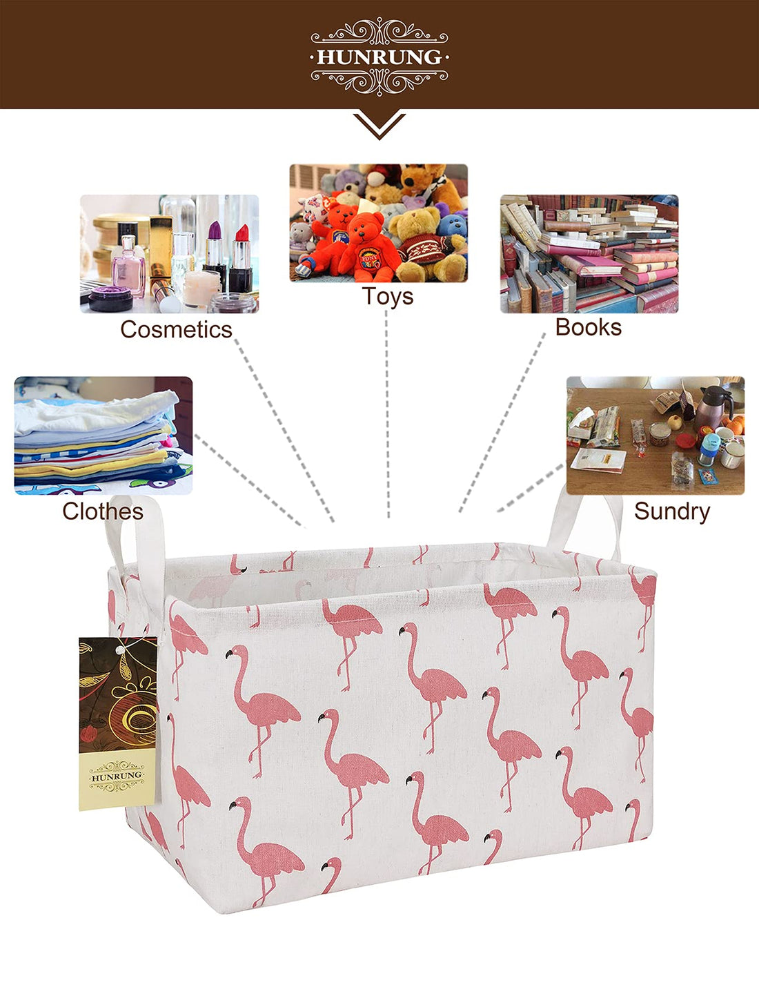 HUNRUNG Rectangle Storage Basket Cute Canvas Organizer Bin for Pet/Children Toys, Books, Clothes Perfect for Rooms/Playroom(Rectangle Flamingo)