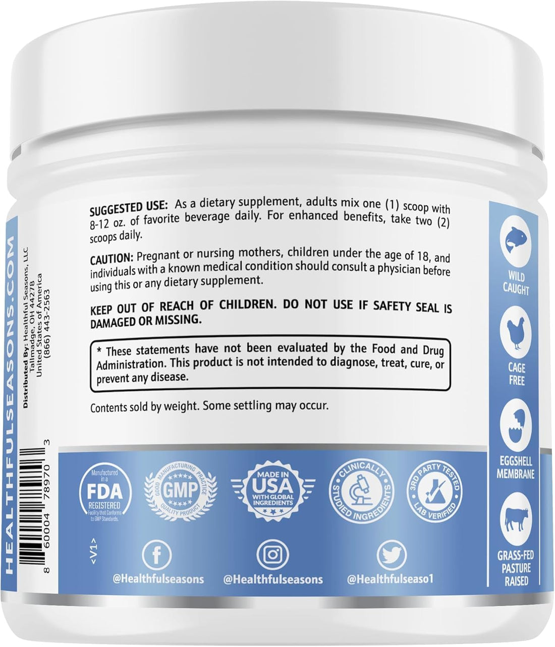 Healthful Seasons Multi Collagen Belly Burn: Hydrolyzed Peptides Powder with Hyaluronic Acid and Vitamin C + L-Carnitine and Glucomannan - Unflavored