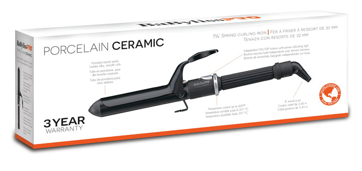 Babylisspro Porcelain Ceramic Spring Curling Iron, 1.25 Inch