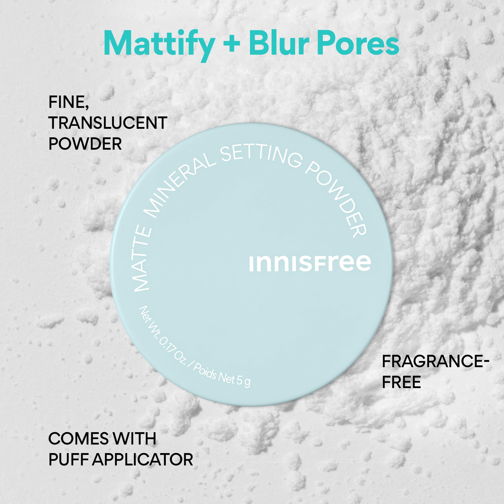 innisfree No-Sebum Matte Mineral Setting Powder, Korean Makeup, Blurring Loose Powder, Fragrance Free, Translucent