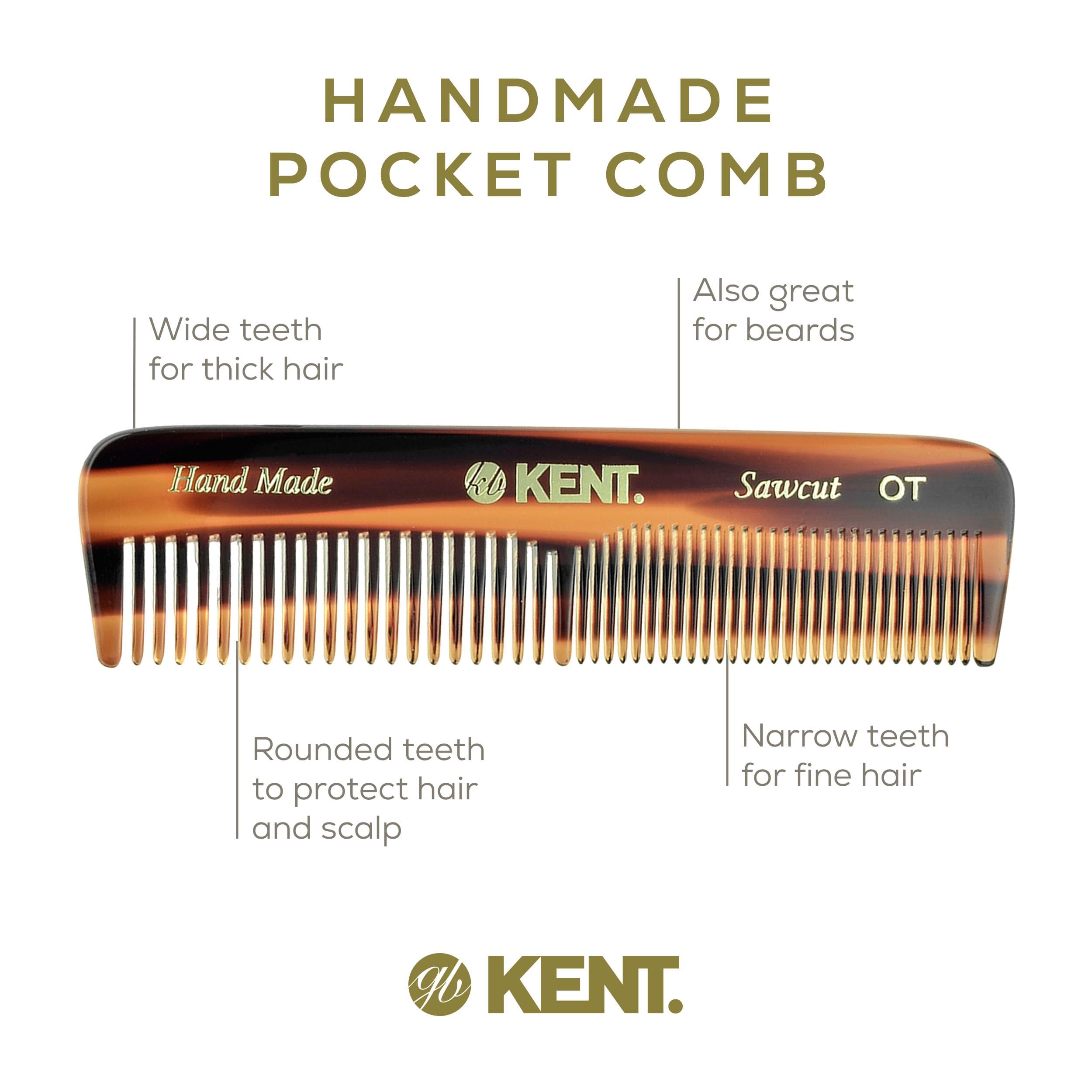 Kent OT 4.4 Pocket Comb – Fine & Wide Tooth Handmade Comb for Hair, Beard, Mustache. Ideal for Travel. Saw Cut and Hand Polished.