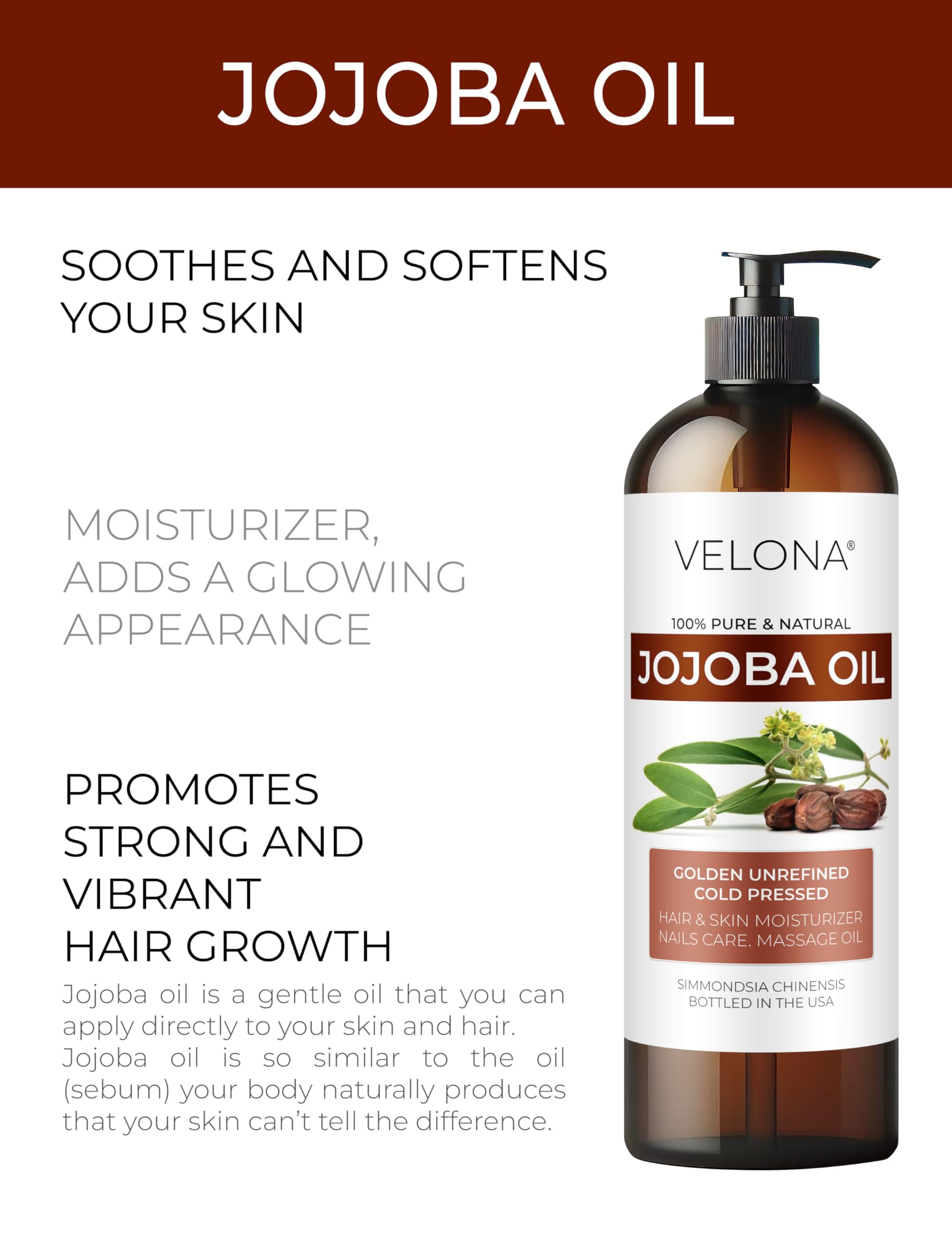 Jojoba Oil - 16 fl oz | 100% Pure and Natural | Golden, Unrefined, Cold Pressed, Hexane Free | Moisturizing Face, Hair, Body, Skin Care