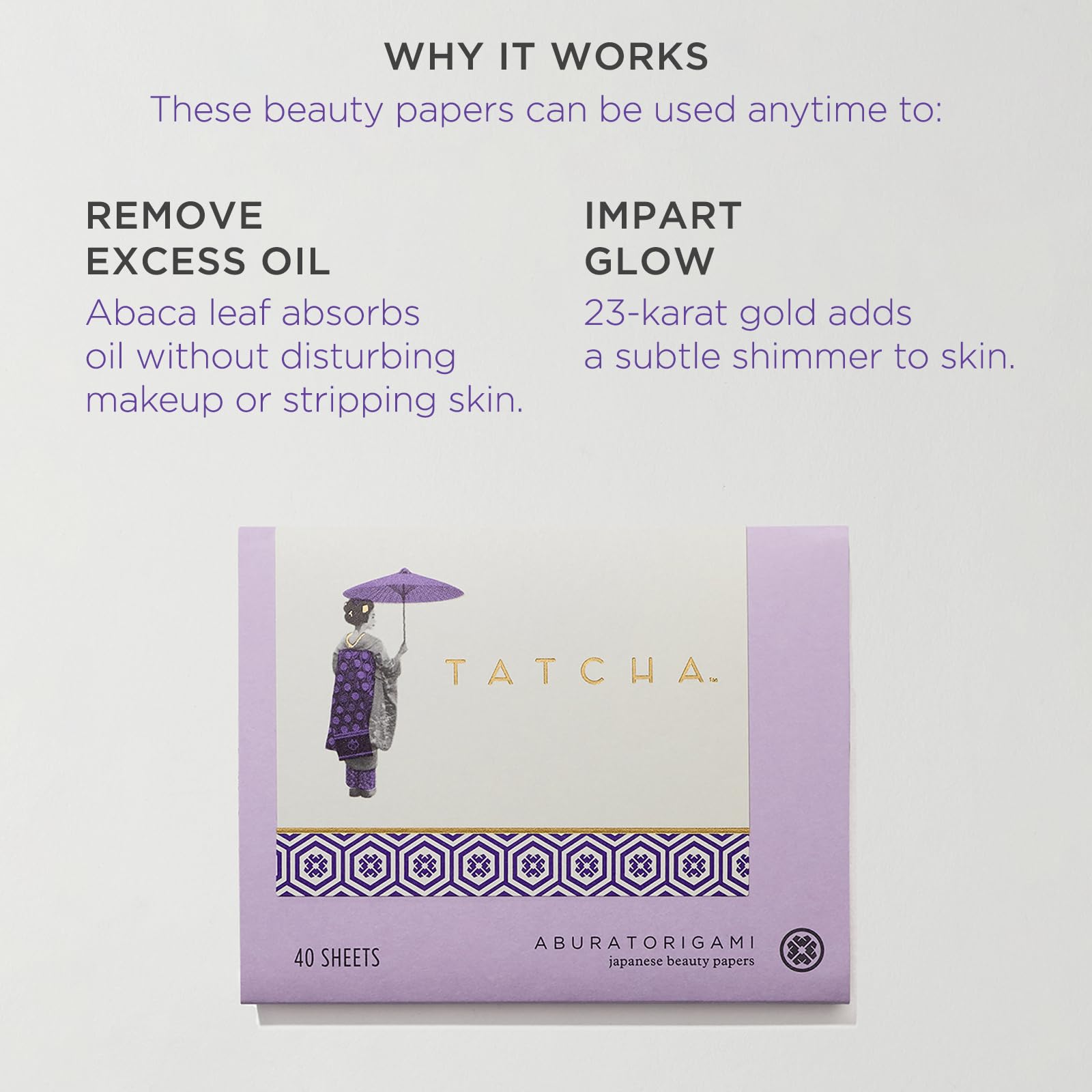 Tatcha Aburatorigami Blotting Papers: 100% Natural Abaca Leaf & Gold Flakes Absorb Excess Oil (40 Pack)