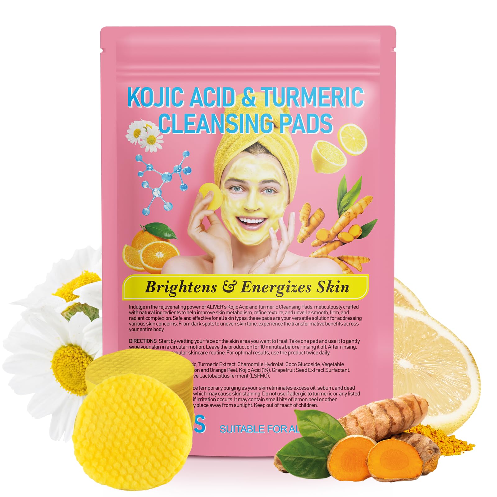 40pcs Turmeric Cleansing Pads - Turmeric Face Pads for Dark Spots - Turmeric Pads Infused Foaming Exfoliating Pads - Remove Excess Keratin - Gentle & Non-Irritating for Face Body