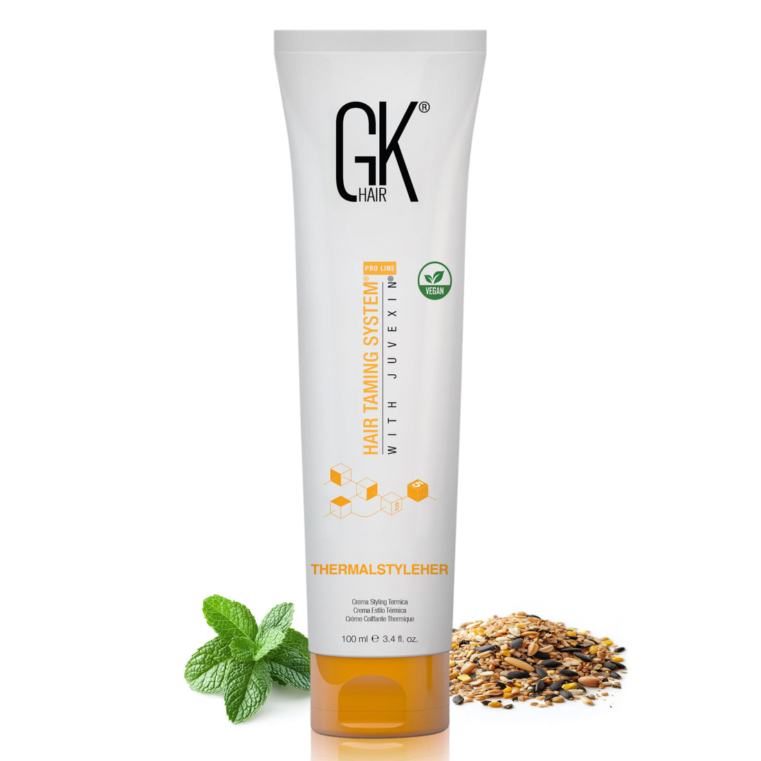 GK HAIR Global Keratin ThermalStyleHer Hair Cream (3.4 Fl Oz/100ml) - Thermal Styling Blow Dry Heat Protectant Cream - Anti Frizz Damage Protection Styling Cream for All Hair Types