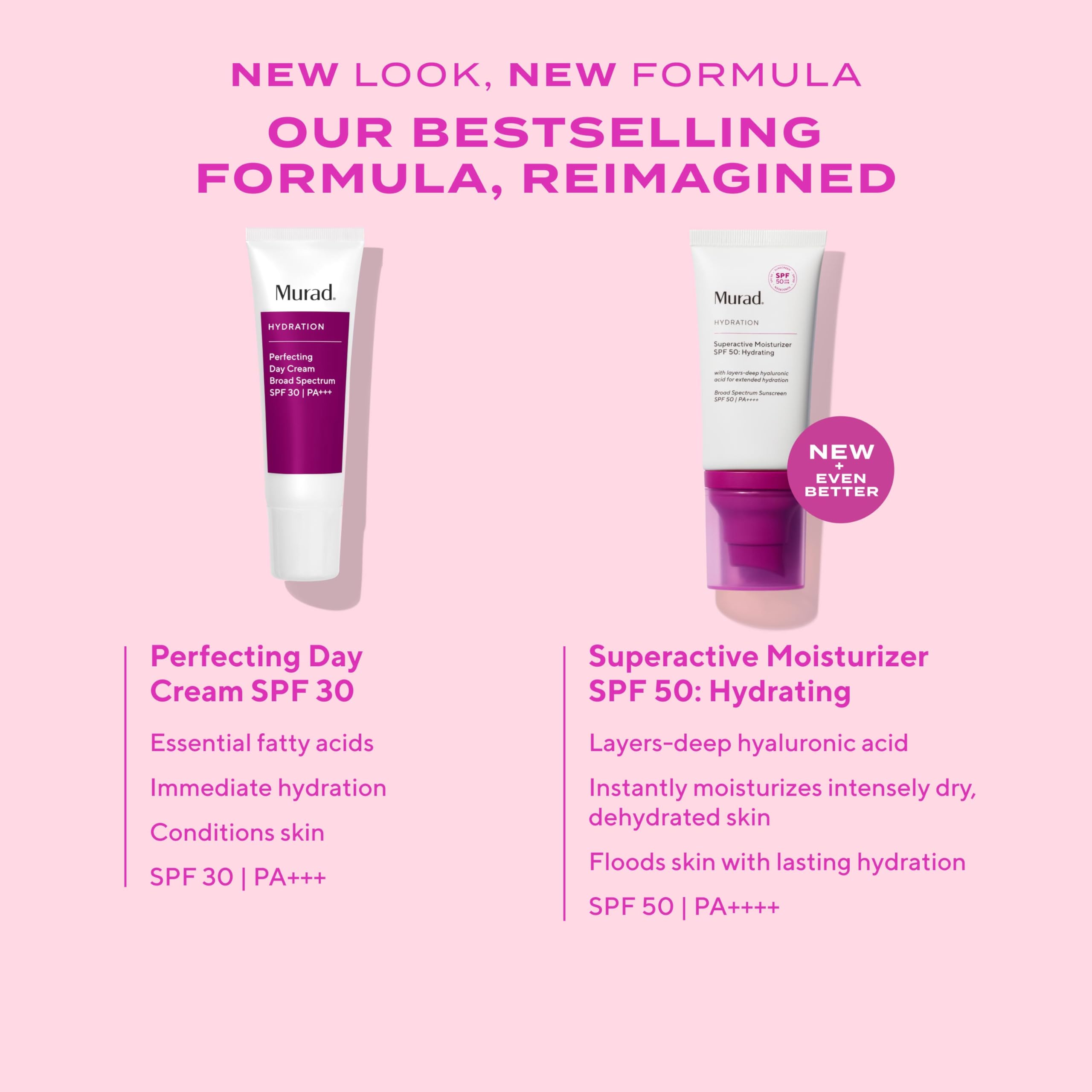 Murad Superactive Hydrating Moisturizer SPF 50 - Dewy Hydration Facial Suncreen Supercharged with Hyaluronic Acid For Plump and Bouncy Skin - 1.7FL Oz