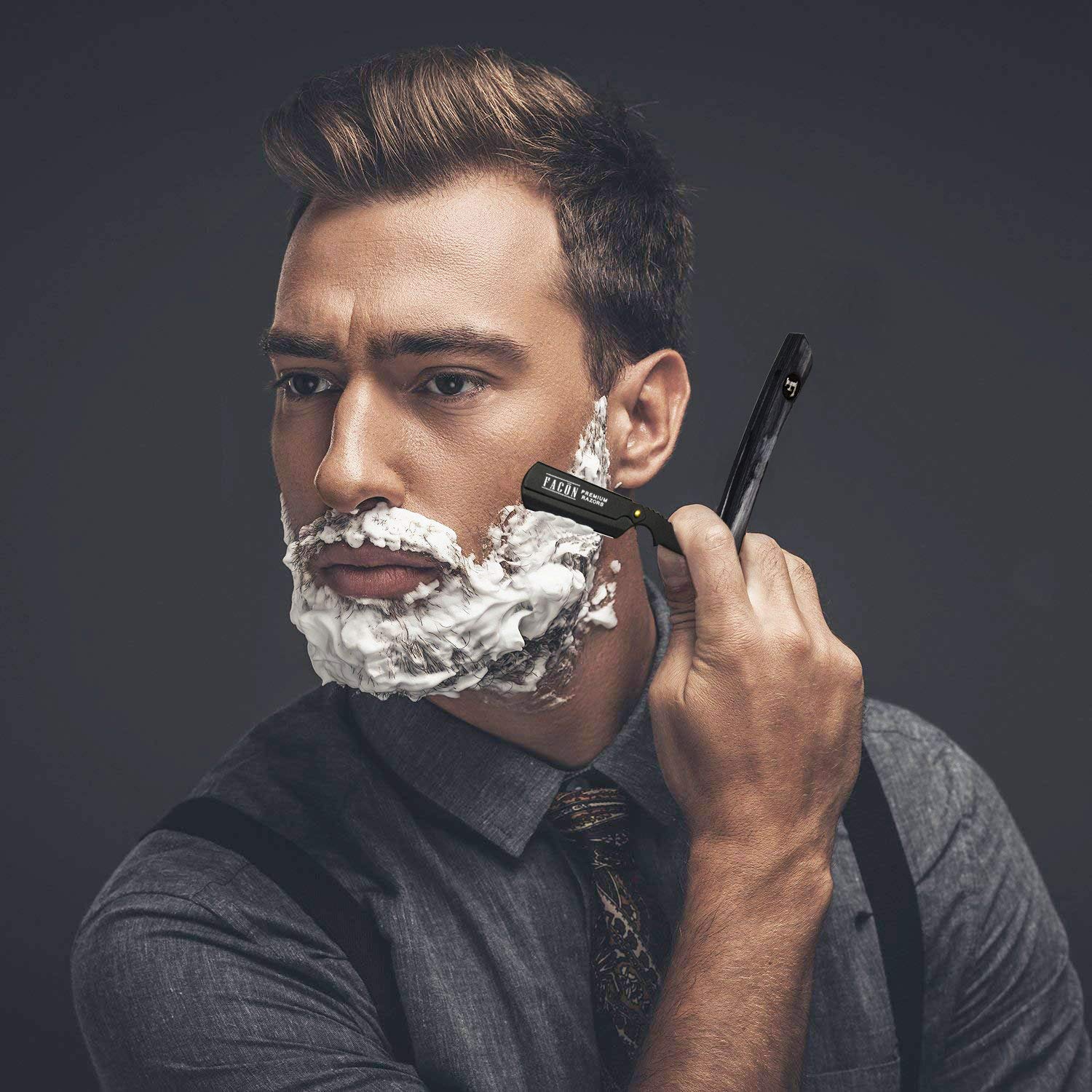 100 BLADES + FacÃƒn Professional Wooden Straight Edge Barber Razor - Salon Quality Cut Throat Shavette