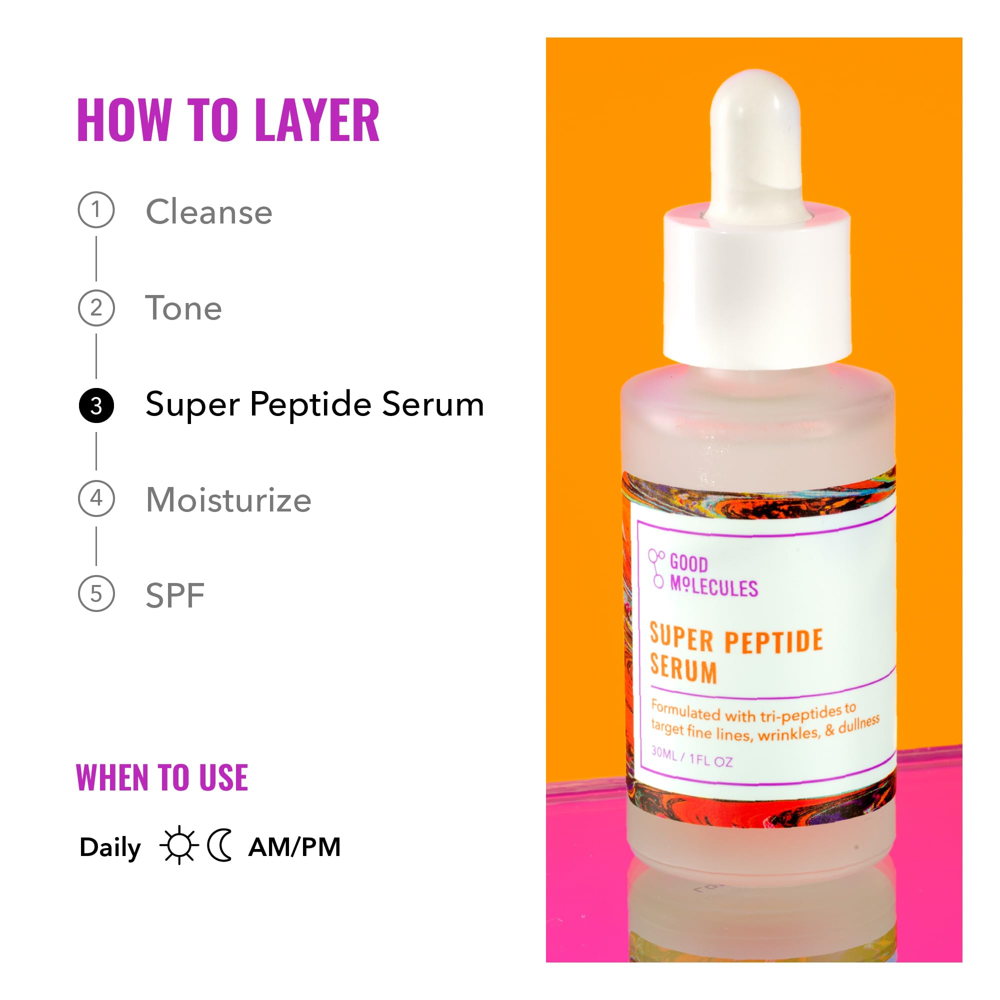 Good Molecules Super Peptide Serumc 1 Fl. Oz! Formulated With Peptides And Copper Tripeptides! Helps To Hydrate, Brighten, And Smooth For A Healthy, Youthful-Looking Glow! Vegan & Cruelty Free!