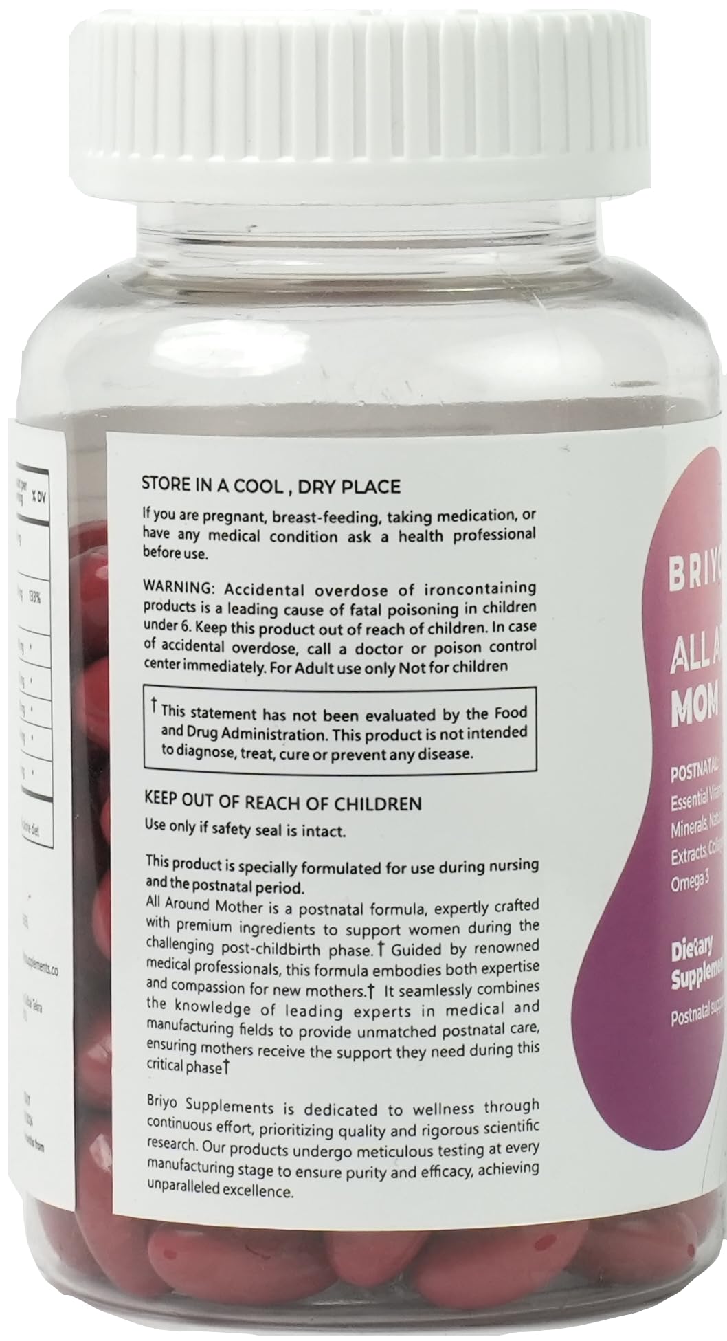 Briyo All Around Mom - Dietary Supplement for Postnatal Support Enhances Recovery, Promotes Overall Well-Being - All-in-one Solution - Collagen, Vitamins & Minerals, Omega3, and More - 60 softgels