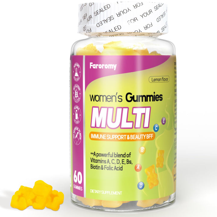 Faroromy Multivitamin for Women Gummies Lemon Flavored Vitamins Daily Multivitamin with Vitamins A, C, D, E, B6 and B12, 30 Day Supply, 60 Count