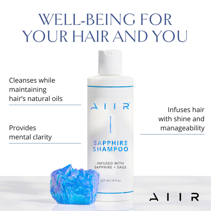 AIIR Sapphire Shampoo - Natural Hair Growth & Shine Formula - Crystal Infused, Vegan, Sulfate-Free, Color-Safe Professional Hair Care - 8 oz