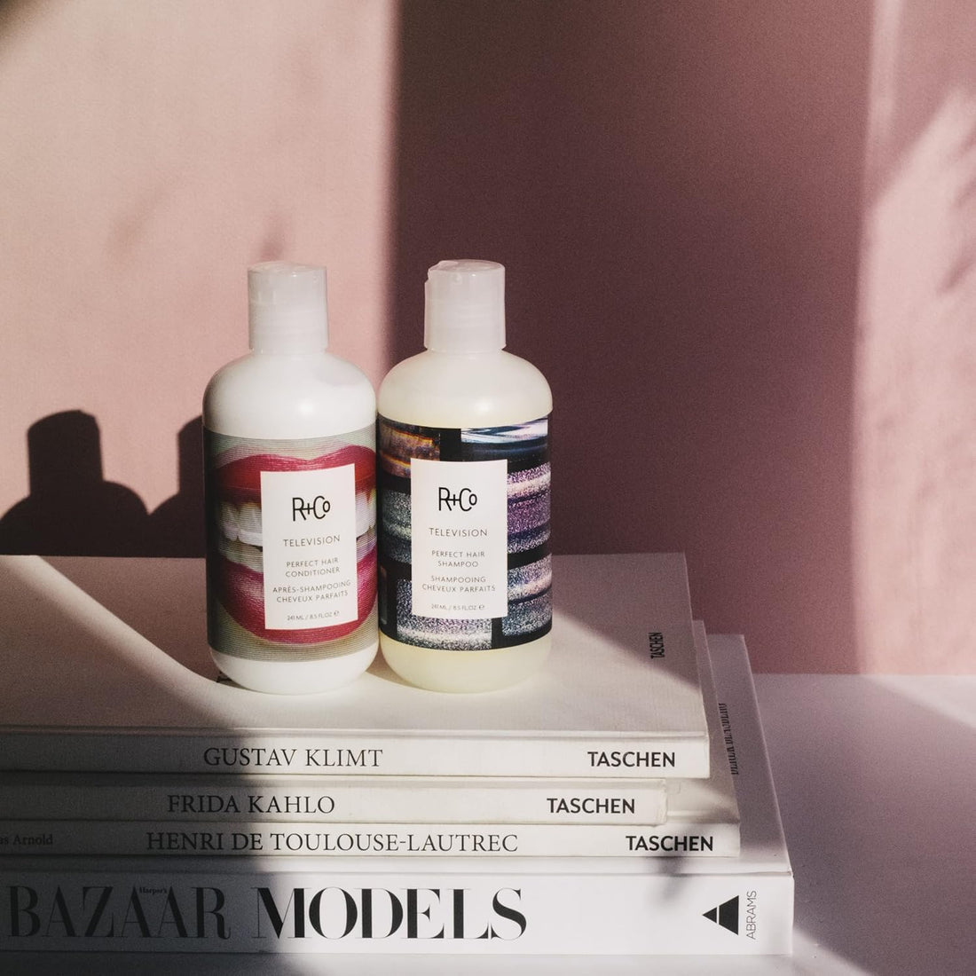 R+Co Television Perfect Hair Shampoo & Conditioner Set + Deluxe Sample (0.5oz) | Body + Shine + Smoothing for All Hair Types | Vegan + Cruelty-Free | 8.5oz (pack of 2)