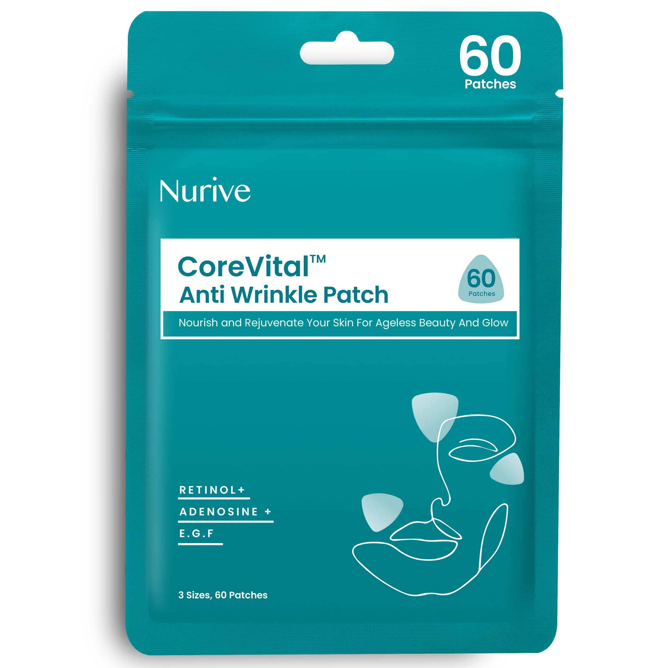 NURIVE Advanced Wrinkle Patches 60ct | Smile Line, Frown Line Wrinkle Patches | Wrinkle Patches for Facial Korean Skin Care | Face Wrinkle Tape Invisible Overnight with Retinol & Collagen