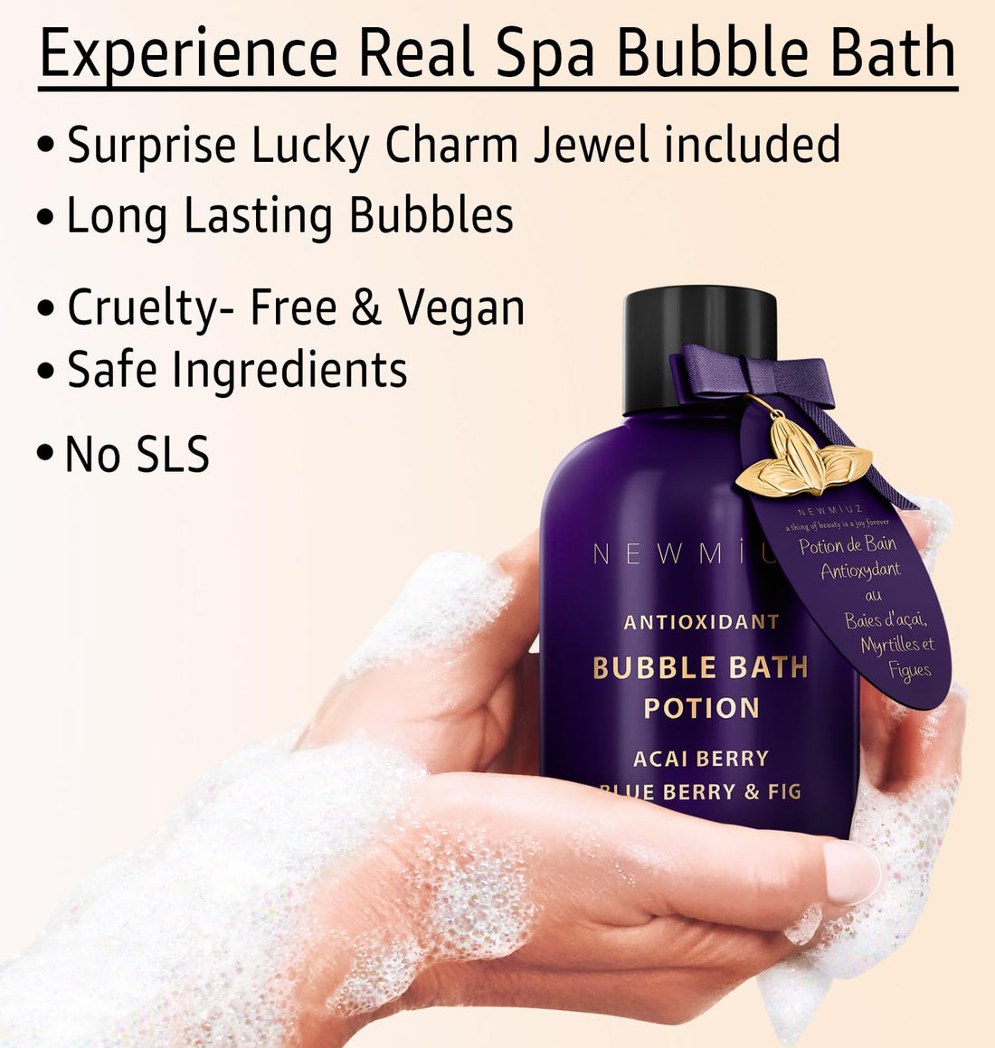 Antioxidant Bubble Bath Long Lasting Foam with Acai Berry Blueberry Fig Essential Oils Detox Hydrating Relaxing Stress Relief Self Care Spa Gift