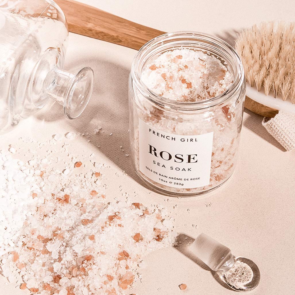 French Girl Rose Bath Salts - Soothing Epsom Salt for Soaking, Aromatherapeutic Blend of Dead Sea Salt for Sore Muscles, Detoxing, and Relaxation, Clean, Vegan & Cruelty-Free, 10oz