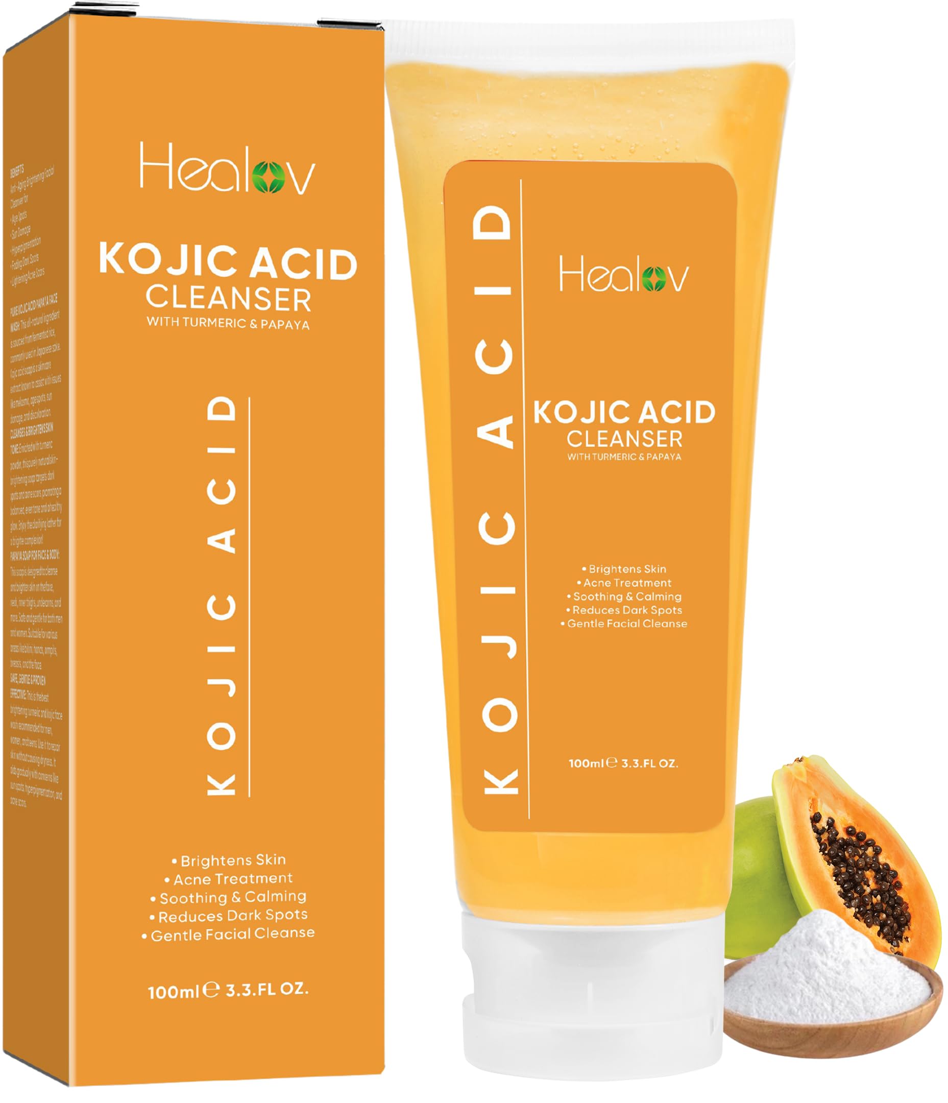 Kojic Acid Soap for Hyperpigmentation – Skin Brightening Kojic Papaya Face and Body Wash – Dark Spot Soap Reduces Acne, Scars, and Evens Skin Tone – Turmeric Facial Cleanser for Brighter Glowing Look