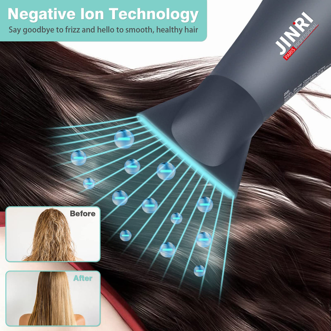 1875w Professional Tourmaline Hair Dryer,Negative Ionic Salon Hair Blow Dryer,DC Motor Light Weight Low Noise Hair Dryers with Diffuser & Concentrator,Black ETL Certified