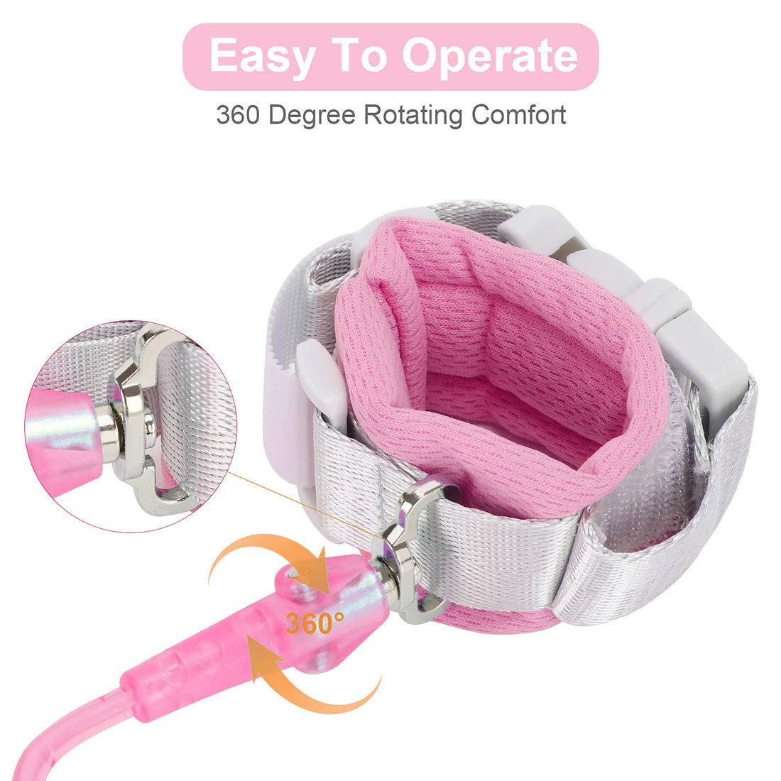 Anti-Lost Wrist Chain Anti Lost Leash Baby Leash with Child Upgraded Safety Locks for Kids Babies, Kids, Wrist Band for Outdoor Activities, Shopping(Pink 8.2 Ft)
