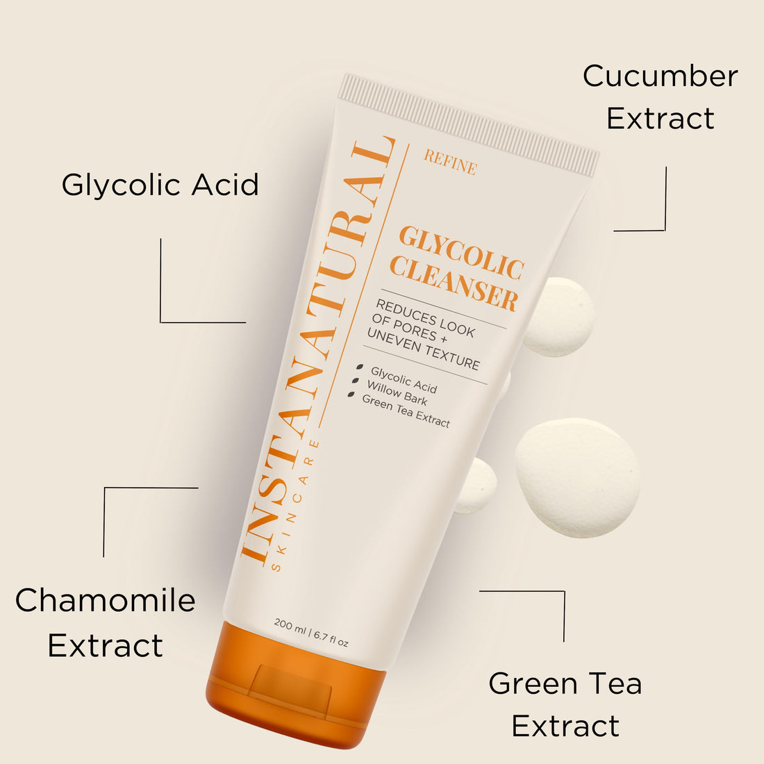 InstaNatural Glycolic Facial Cleanser - Anti Wrinkle, Fine Line, Age Spot & Hyperpigmentation Face Wash - Clear Dead Skin & Pores - With Glycolic Acid, Organic Extract Blend & Arginine - 6.7 OZ