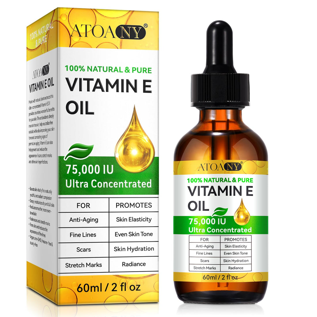 FlameBeauty Vitamin E Oil 75,000 IU - Pure & Natural Skin & Hair Care - Moisturizing for Face, Body, Sars and Scalp 2 Fl Oz