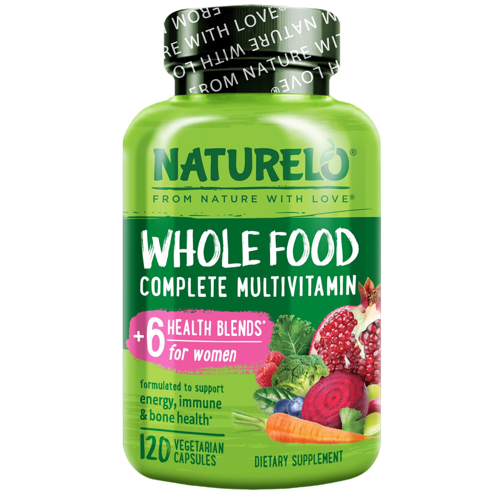 NATURELO Whole Food Multivitamin for Women - with Vitamins, Minerals, & Organic Extracts - Supplement for Energy and Heart Health - Vegan - Non GMO - 120 Capsules